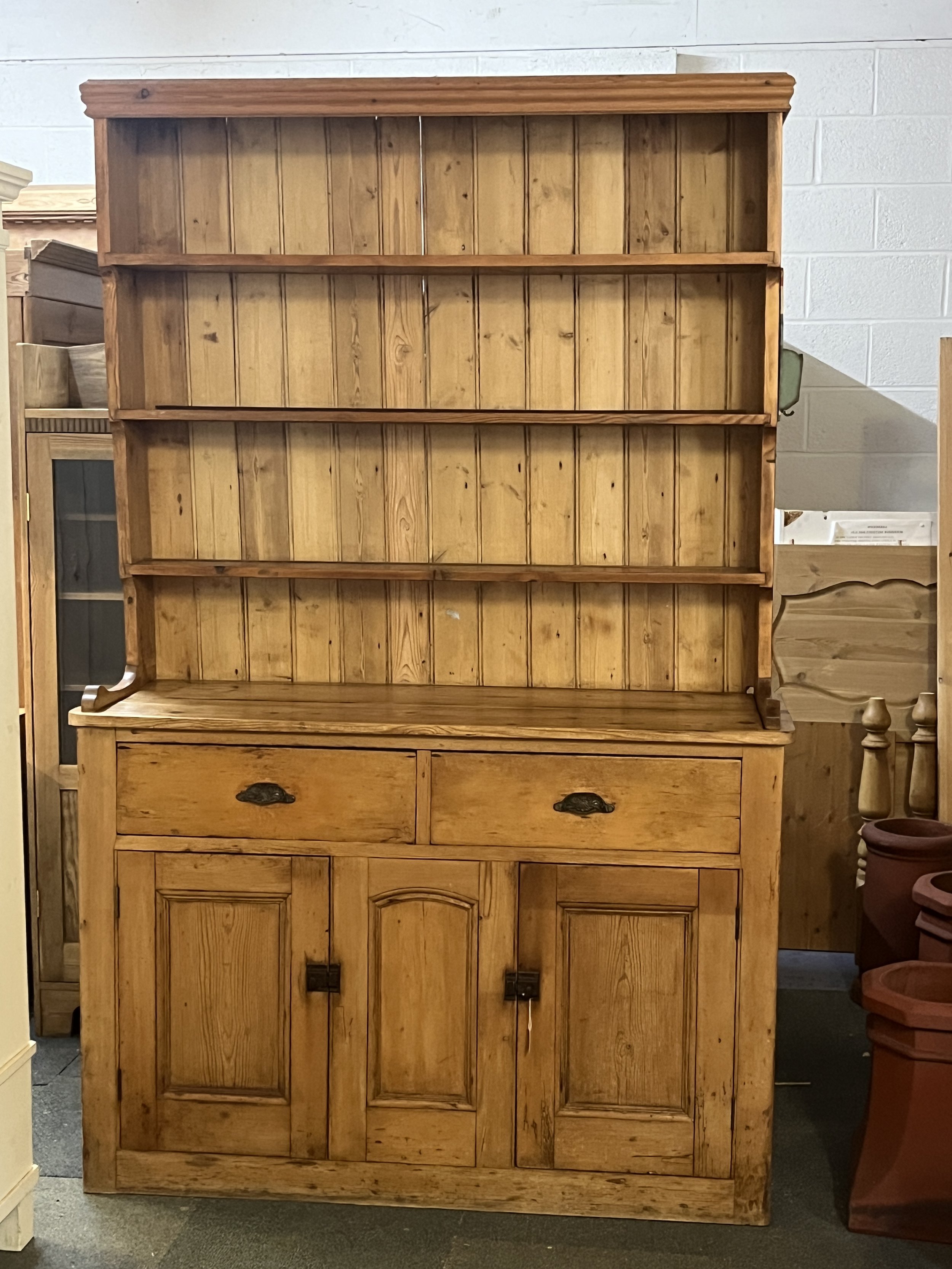Large Late Victorian Pine Dresser with Later Rack Top