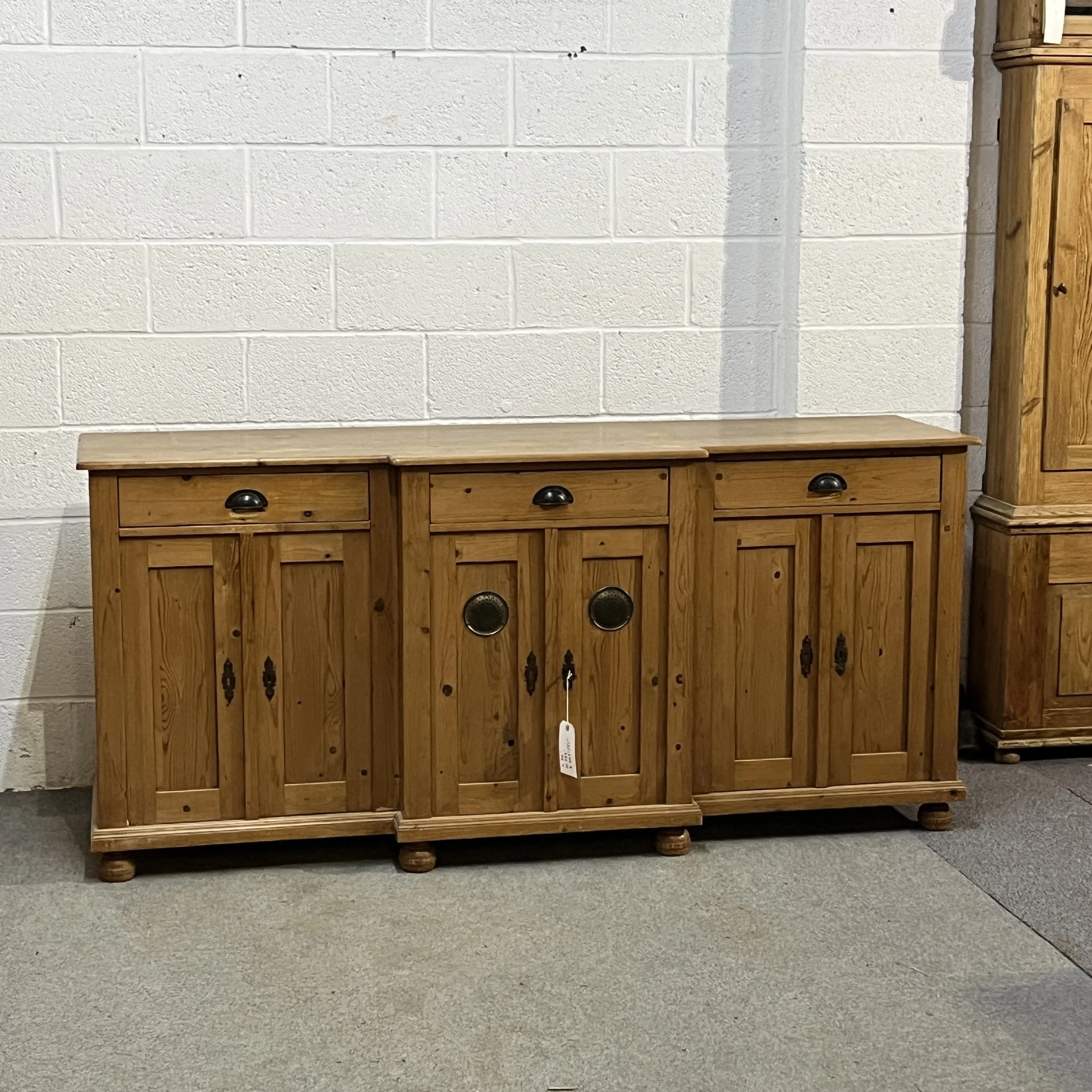 Large 3 Drawer Over 6 Door Pine Sideboard