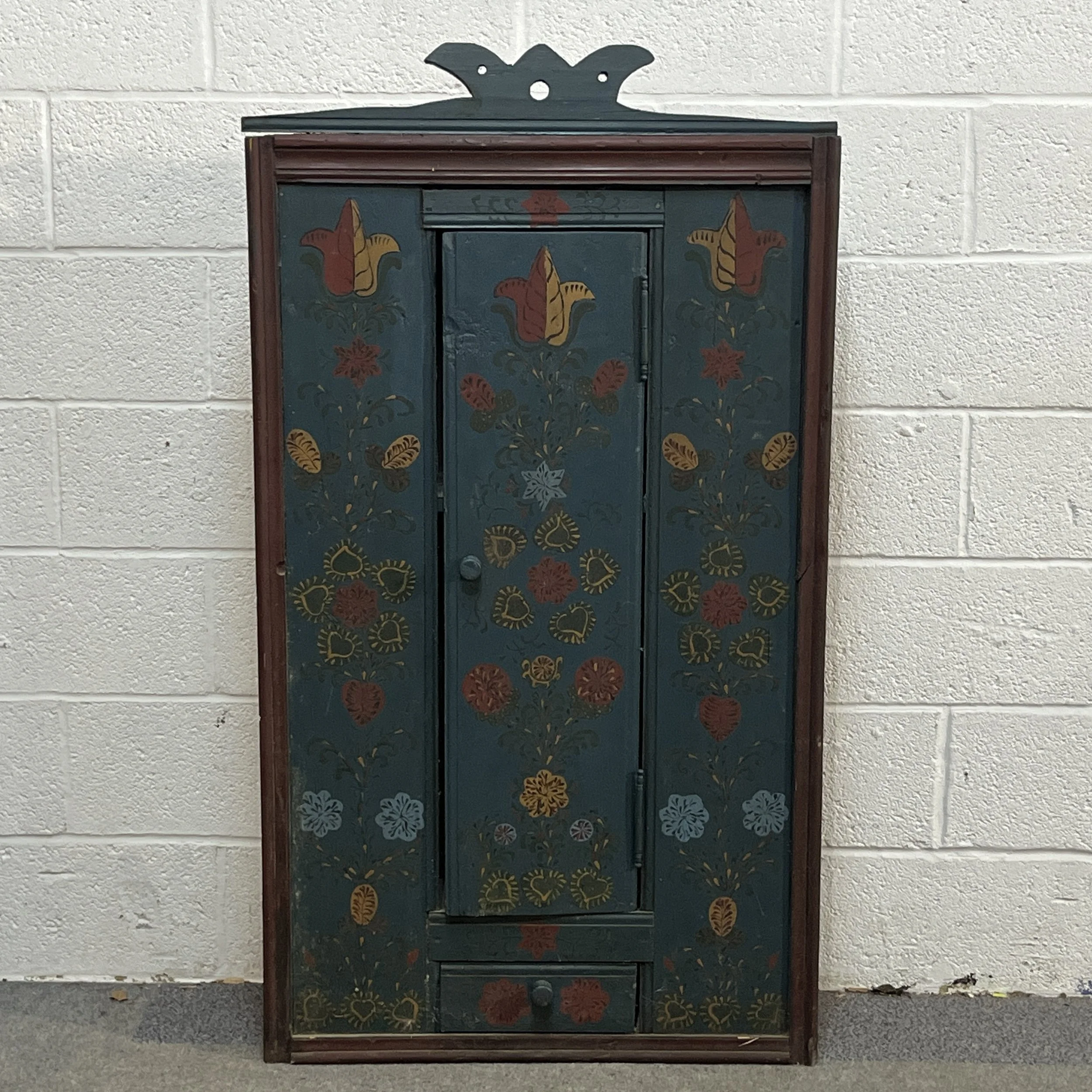 Large Very Old Pine Painted Corner Cupboard