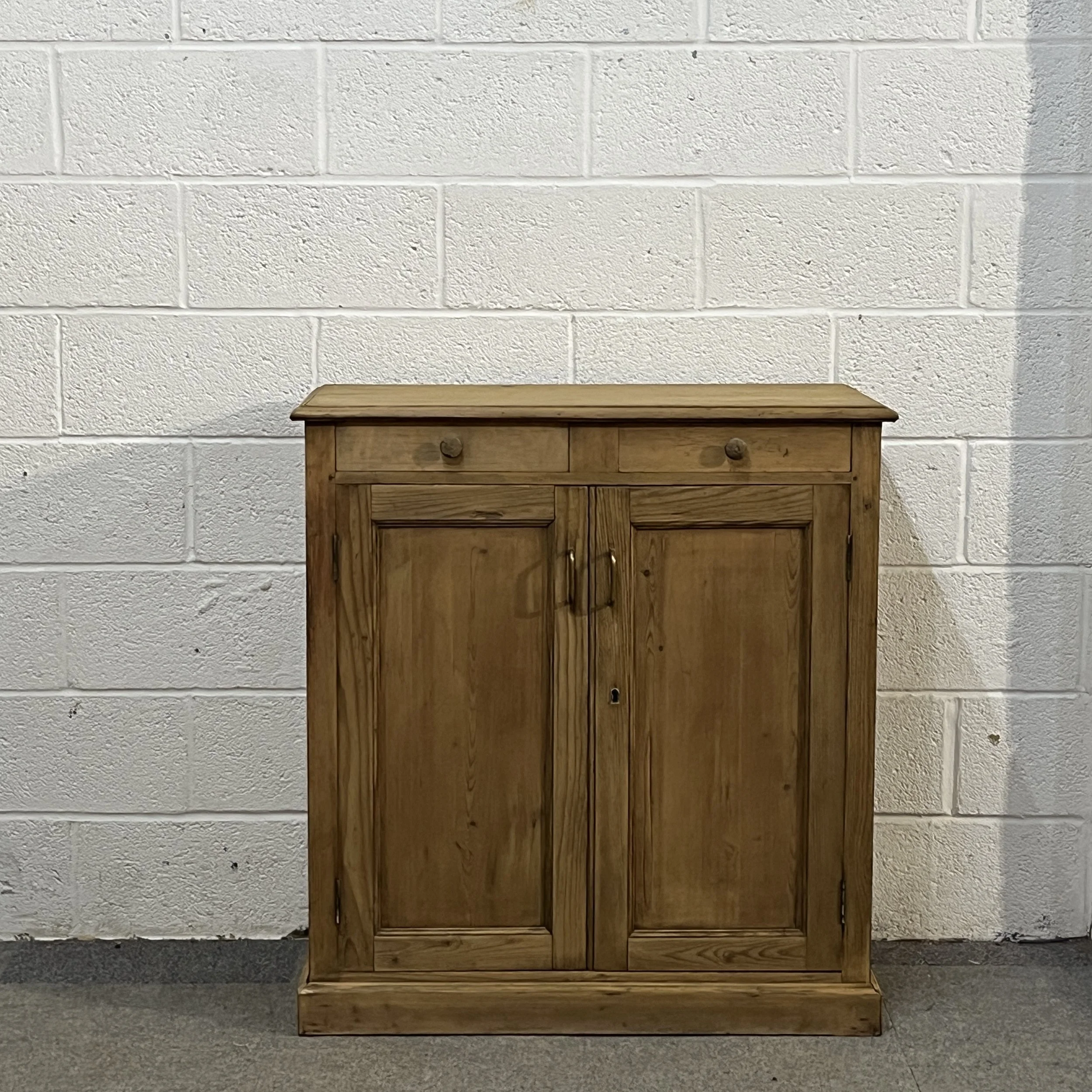 French Antique Pine 2 Door Cupboard With Drawers