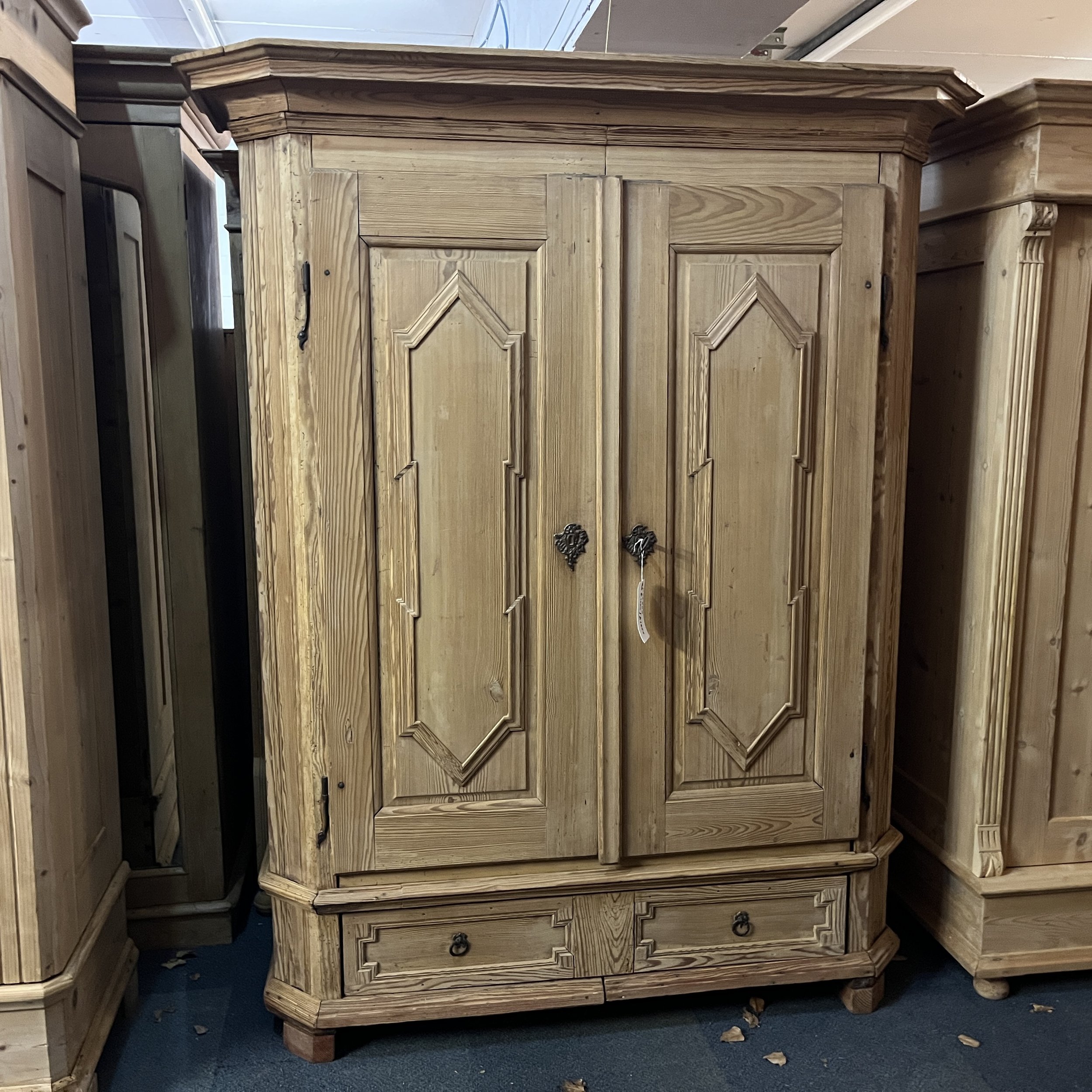 Early 19th Century Antique Pine Two-Door Wardrobe with Drawers