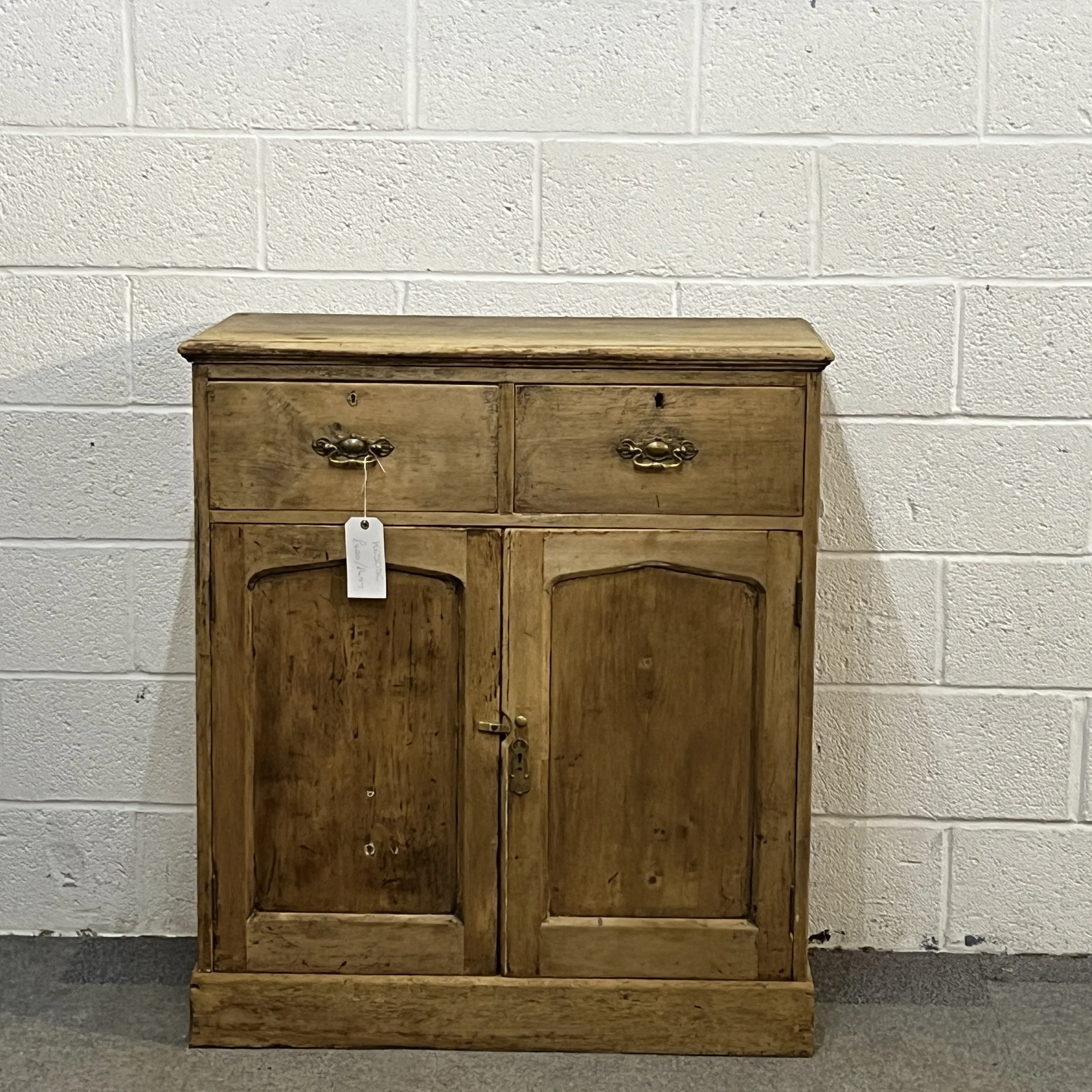 Interesting Old English Rustic Pine Cupboard With Drawers