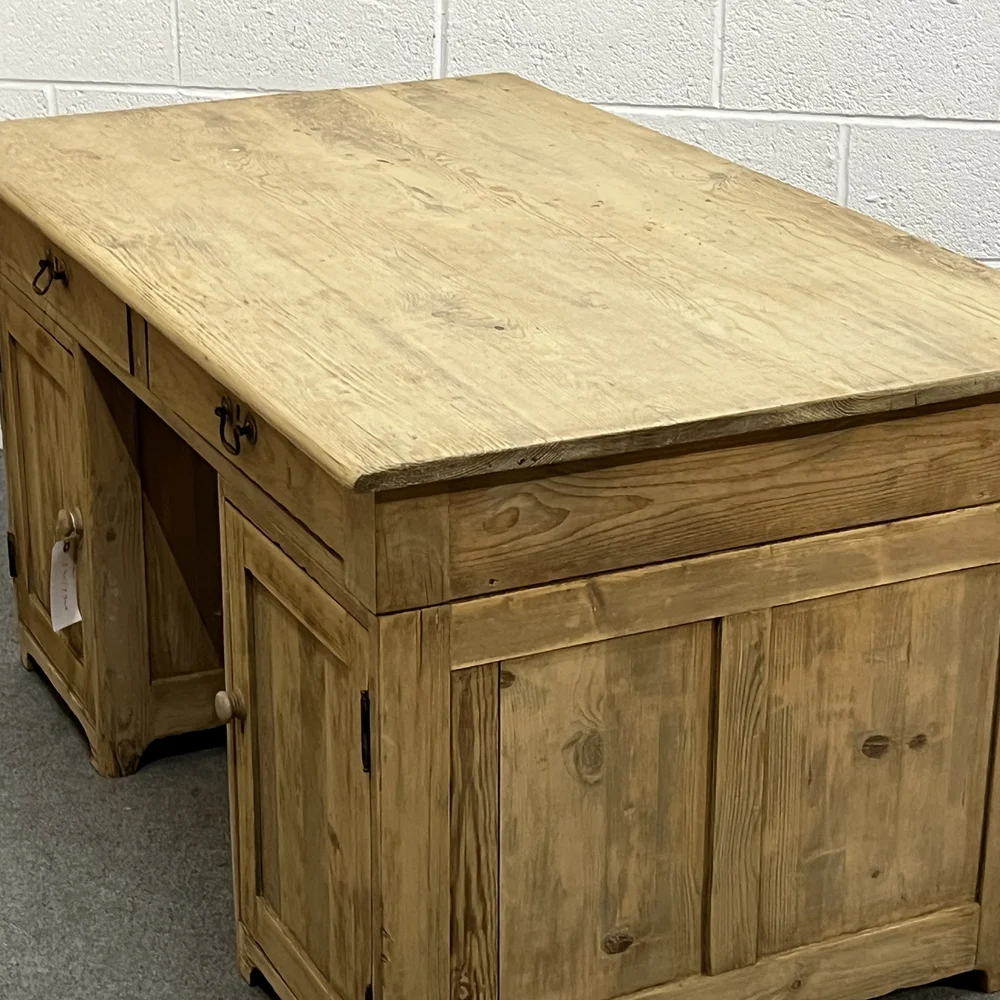 20-30's Pine Desk Table イギリス アンティークデスク Large English Antique Pine Pedestal Desk (E7204E) — Pine Furniture