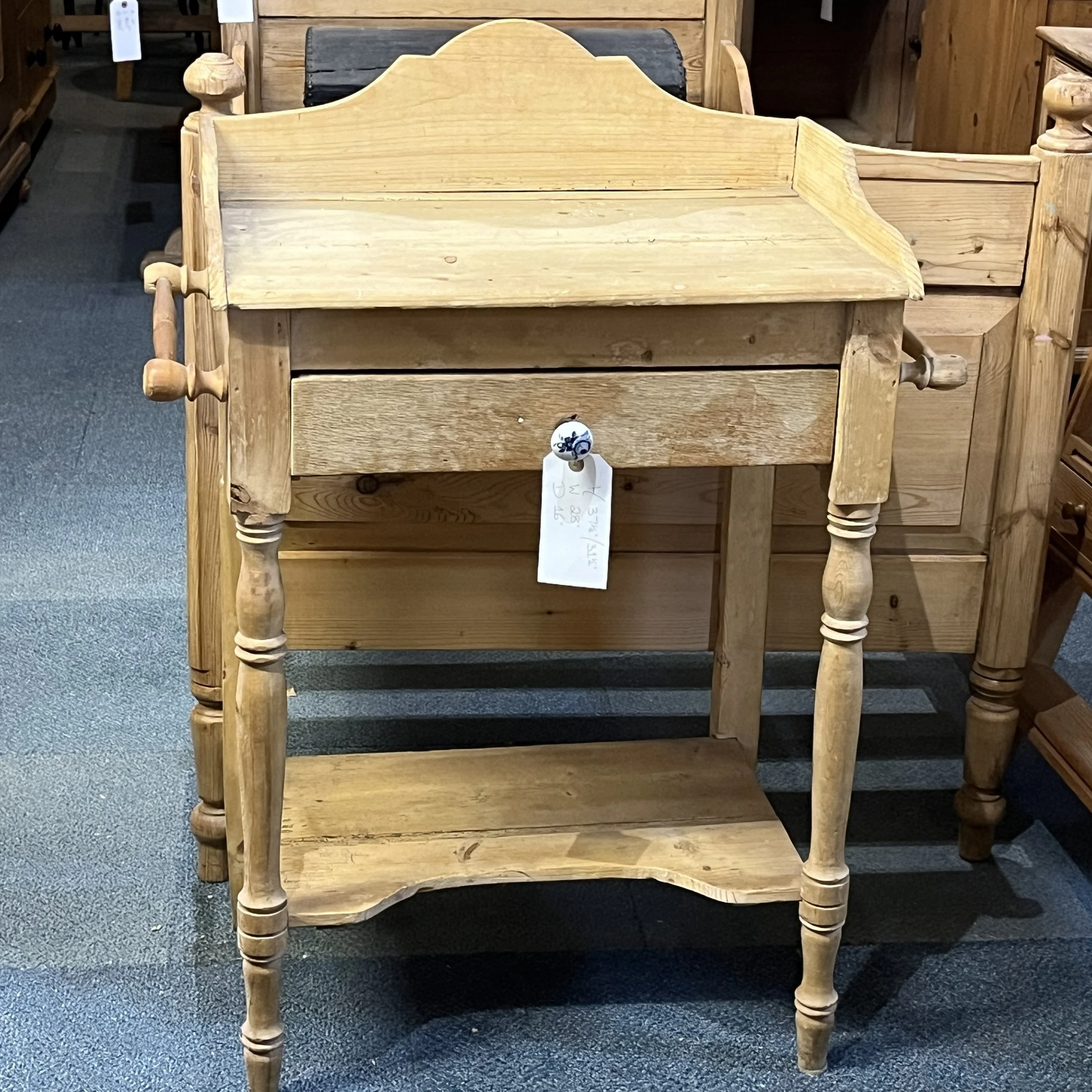 Small Rustic Pine Washstand with Towel Rails and Gallery Back