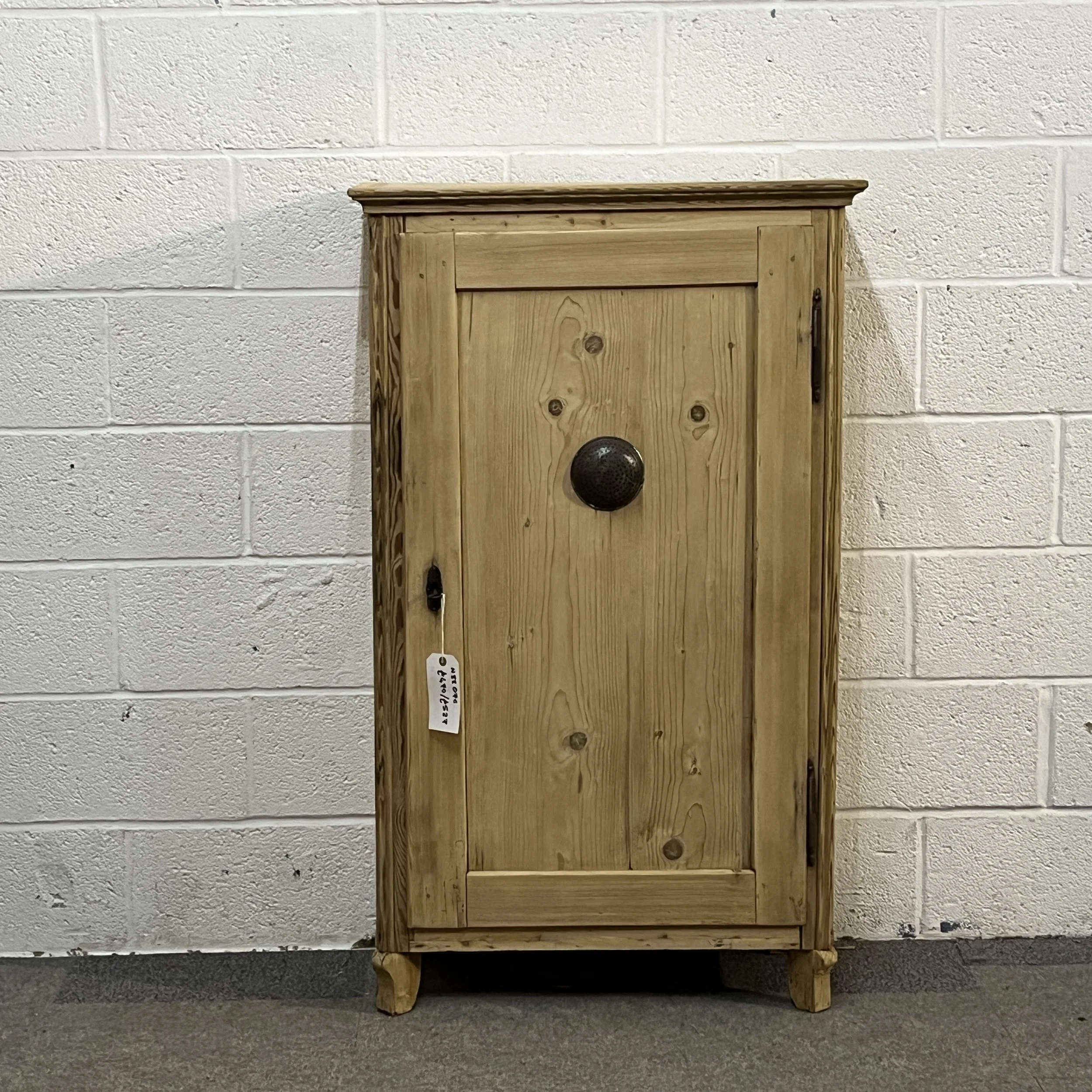 Front view of antique pine larder cupboard N3207C with single panelled door and central vent