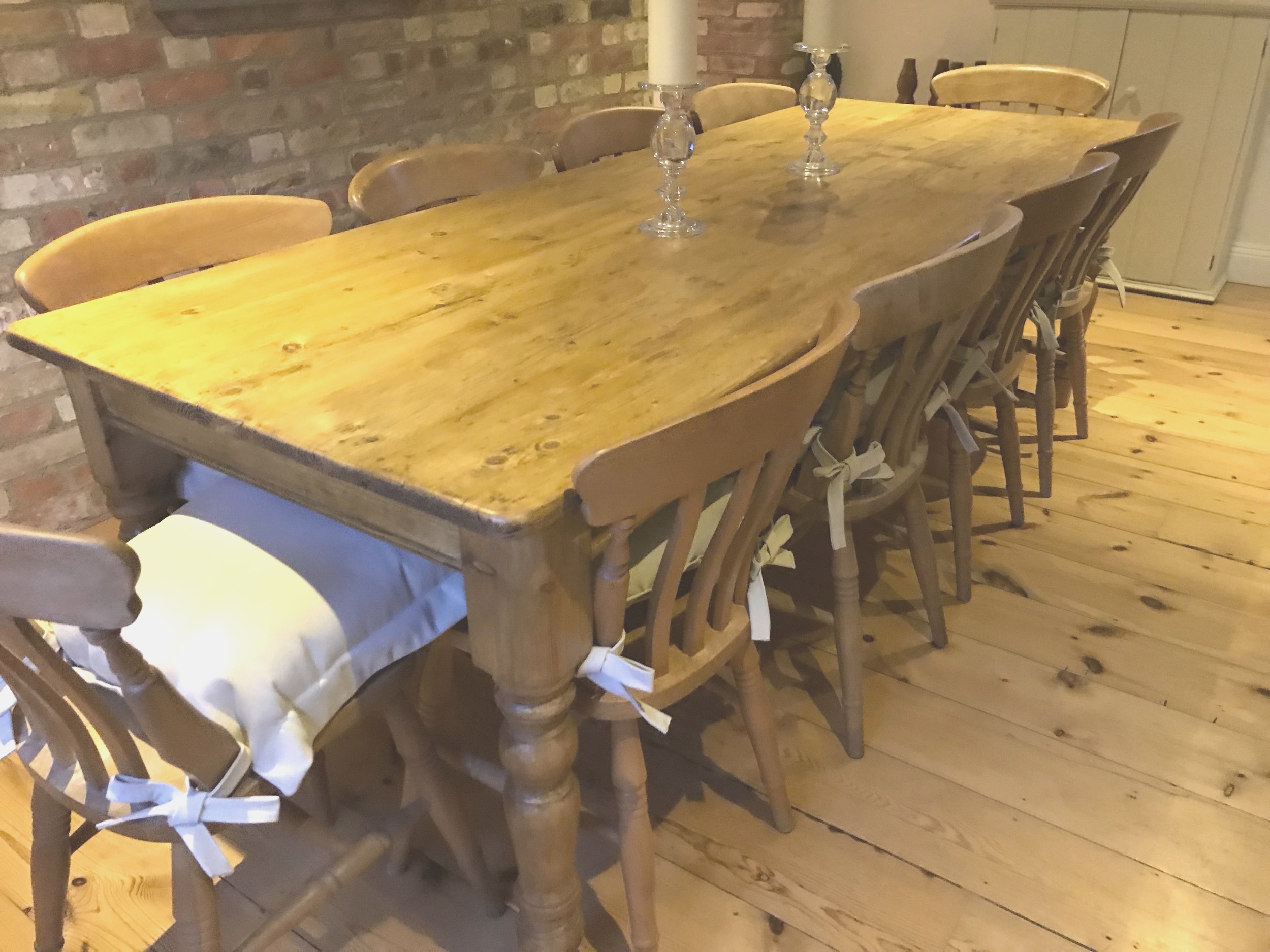 Large pine table made from old floorboards