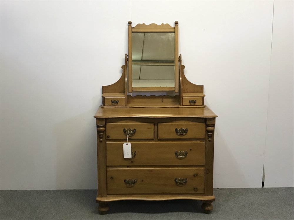 Edwardian Pine Dressing Chest With, Antique Pine Dressing Table Mirror With Drawers