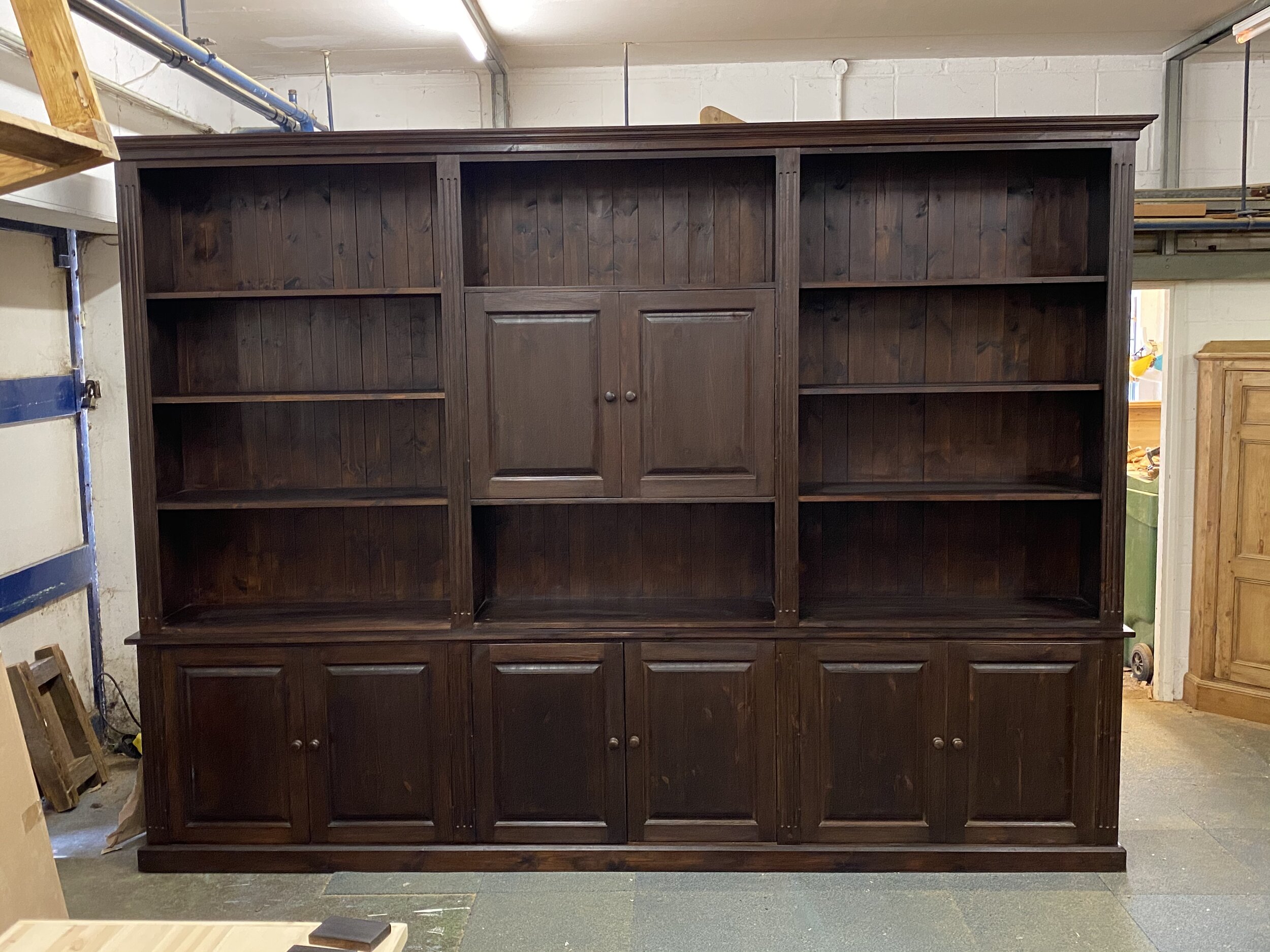 Very large pine bookcase unit