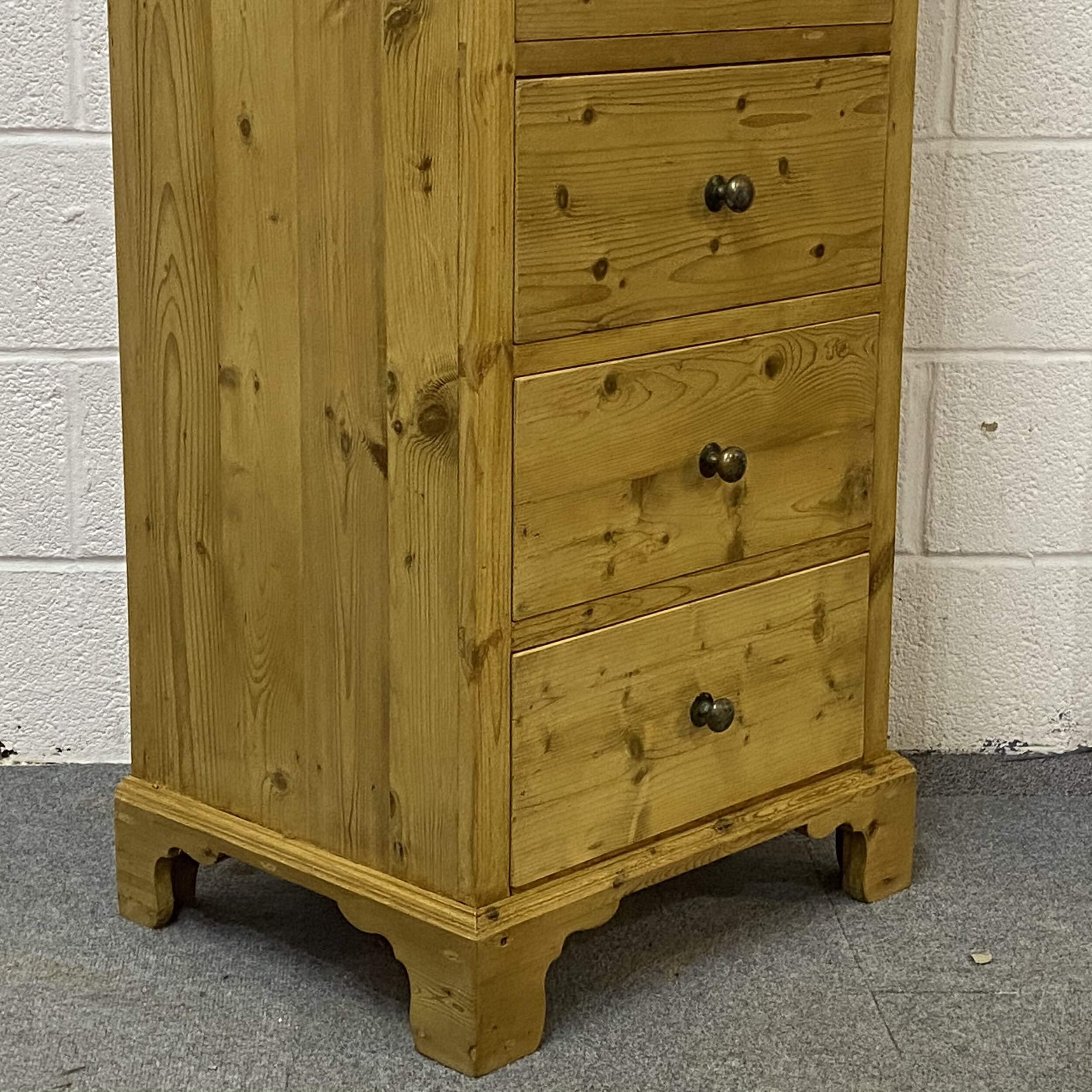 Tall slim handmade pine chest of drawers