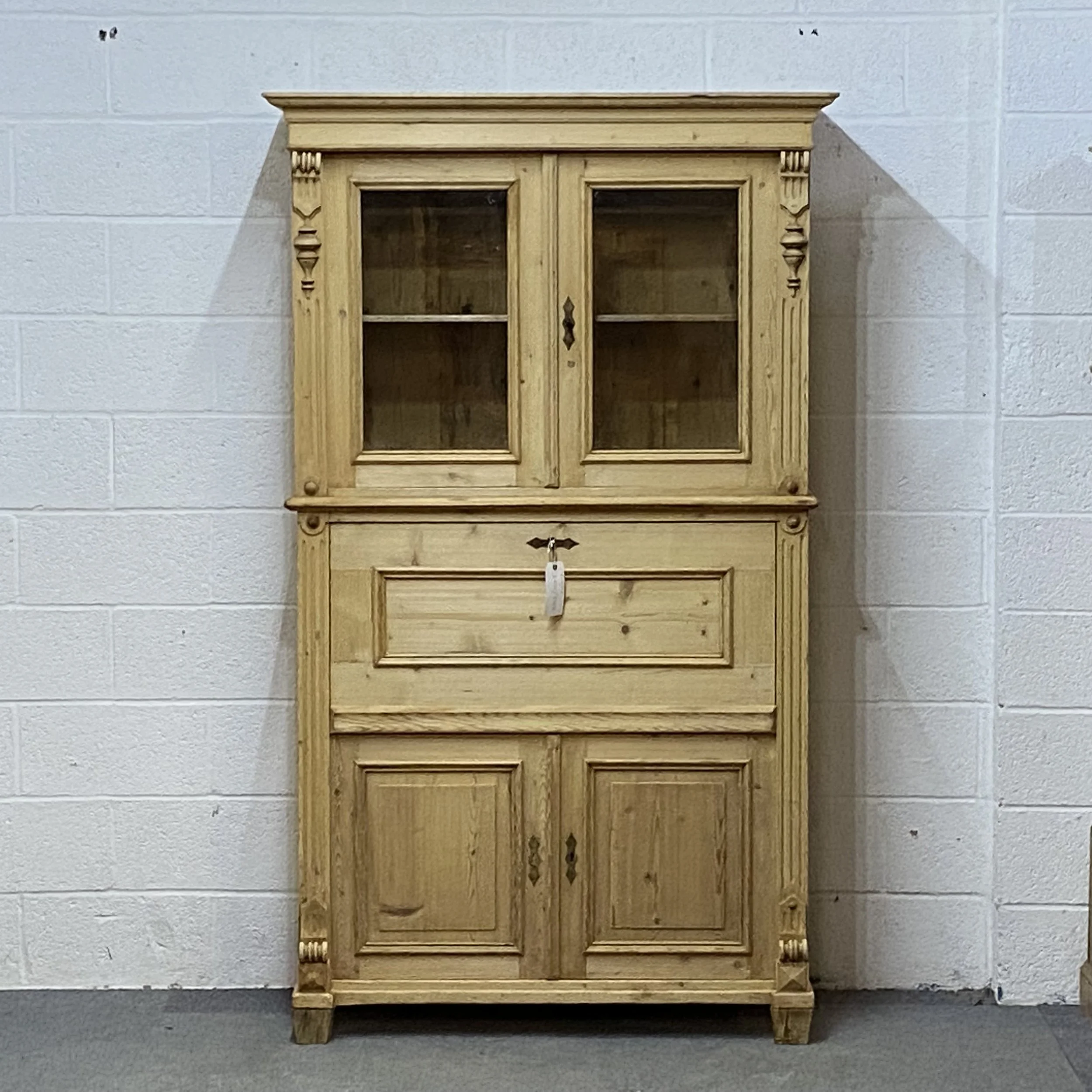 Large Old Pine Partly Glazed Secretaire