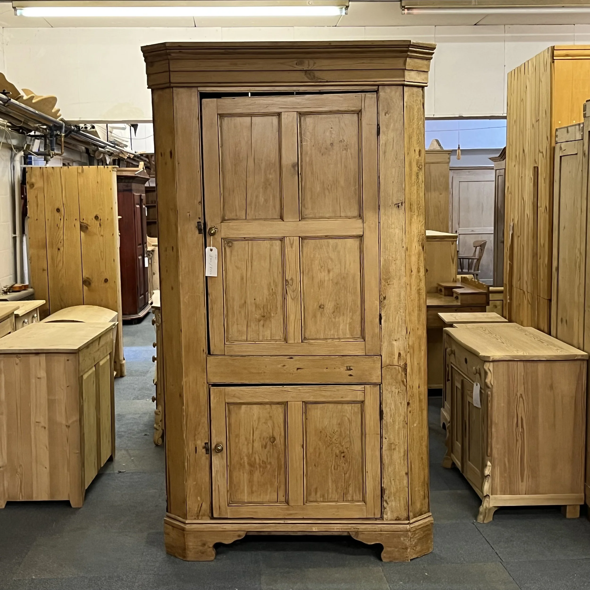 Very Large Rustic Pine Corner Cupboard
