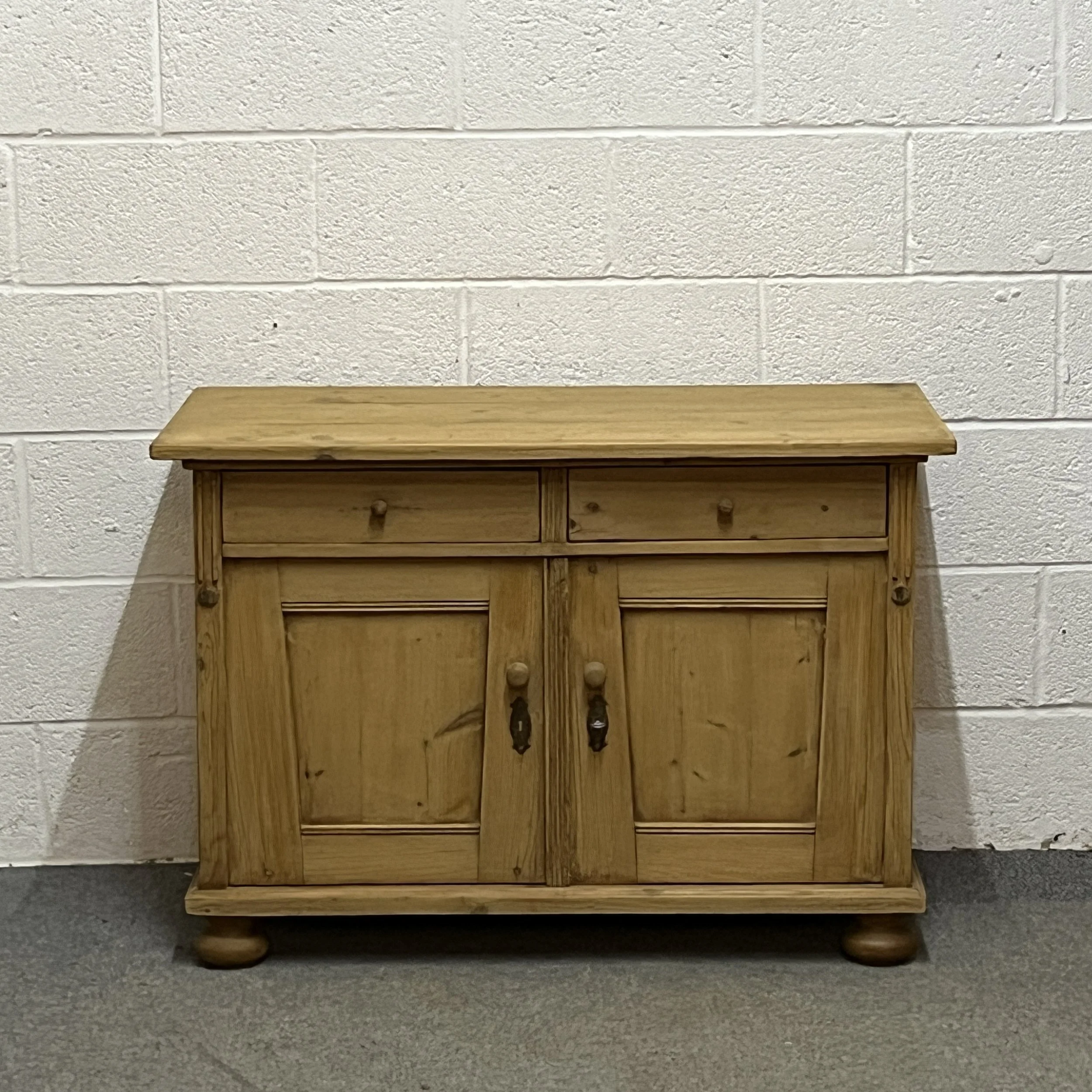 Small Old Pine 2 Drawer Over 2 Door Cupboard