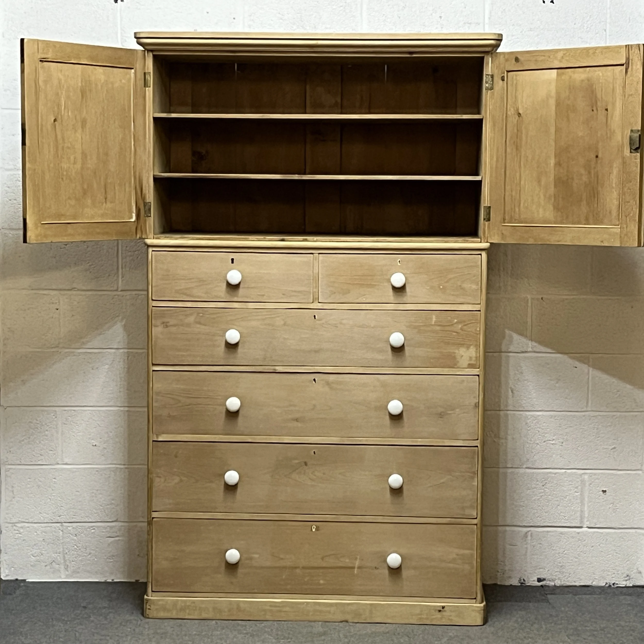 Stunning Tall Victorian Pine Linen Press With Drawers