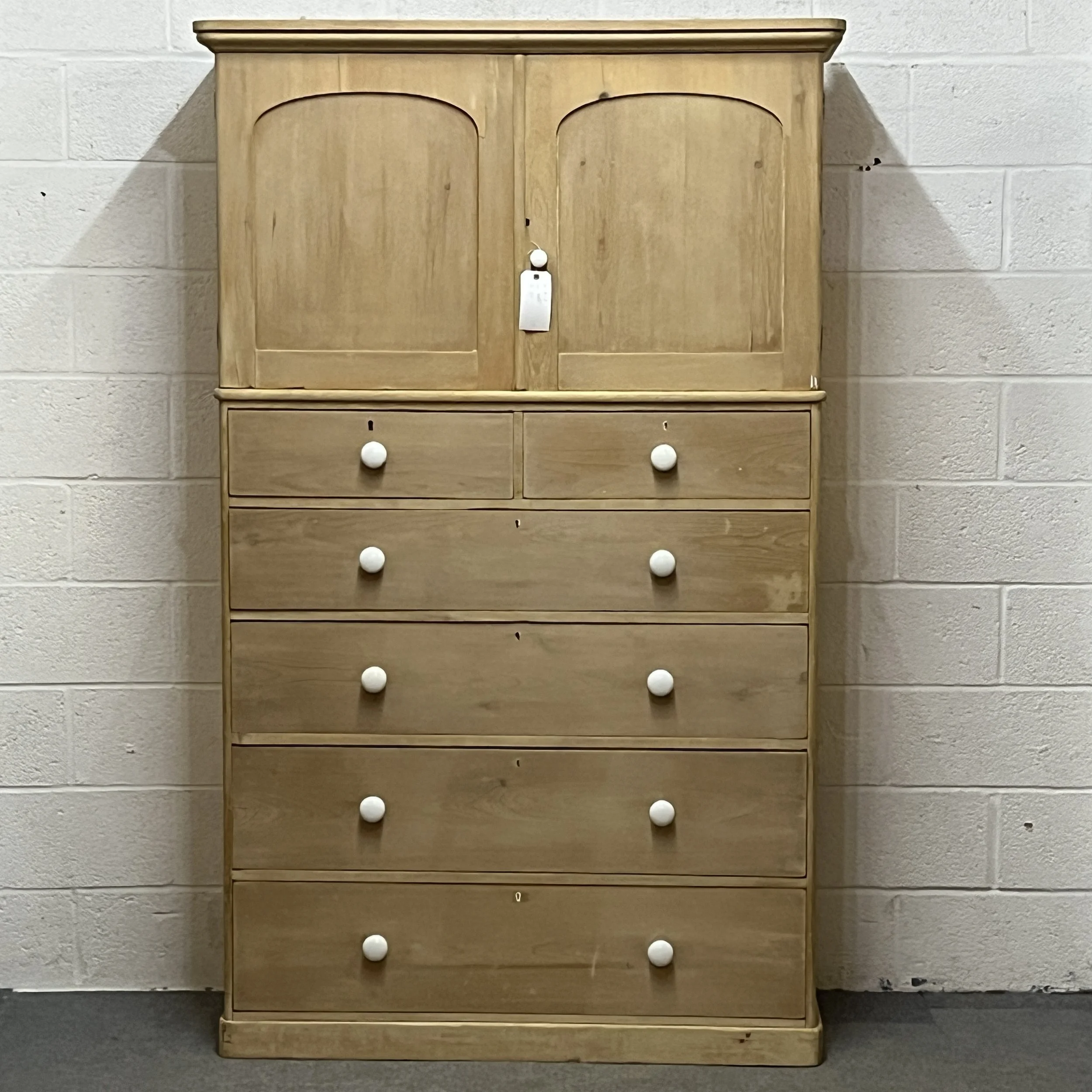 Stunning Tall Victorian Pine Linen Press With Drawers