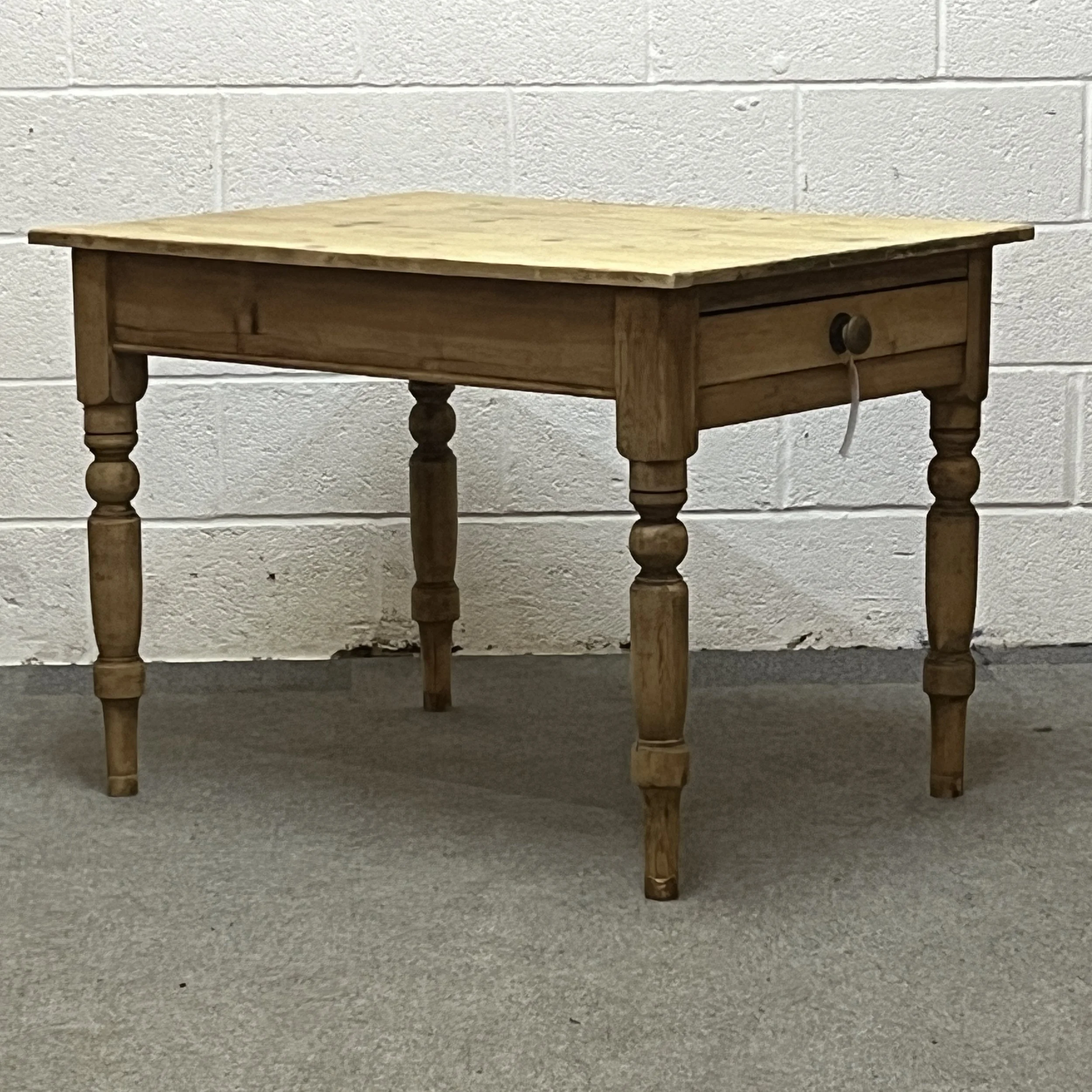 Old Pine Turned Leg Kitchen Table With Drawer
