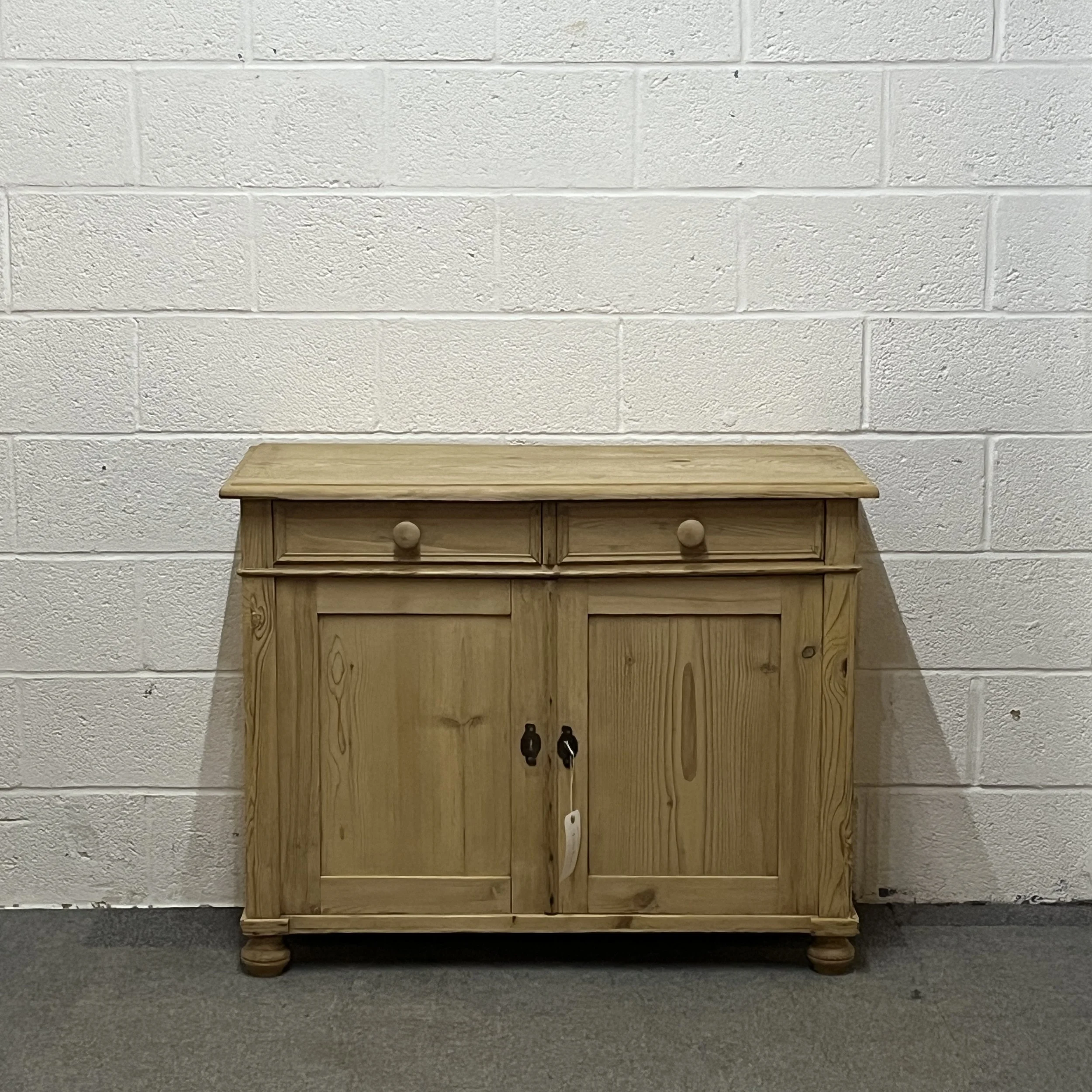 Antique Pine Cupboard With 2 Top Drawers