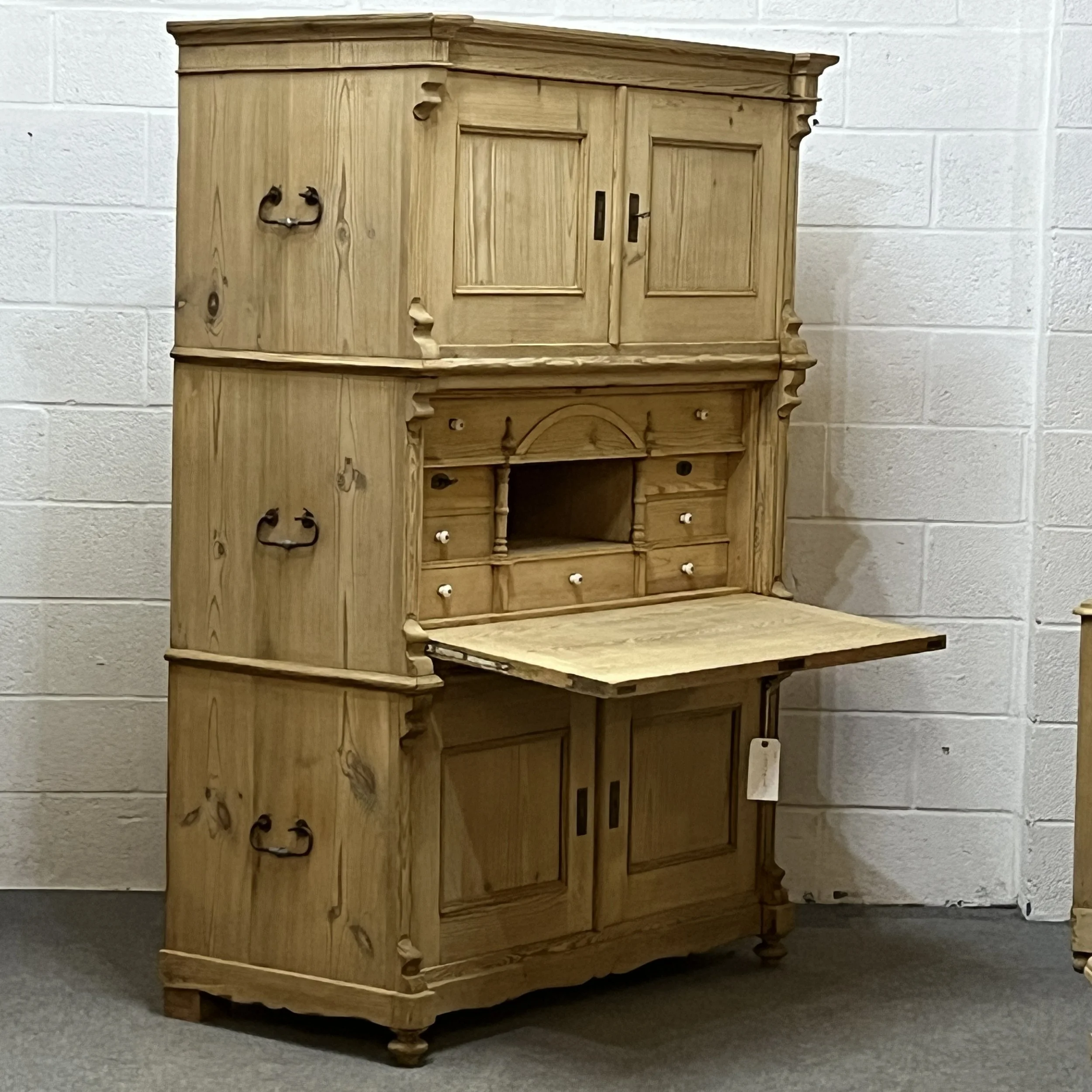 Large Antique Pine Campaign Cupboard Internal Drawers Writing Slope