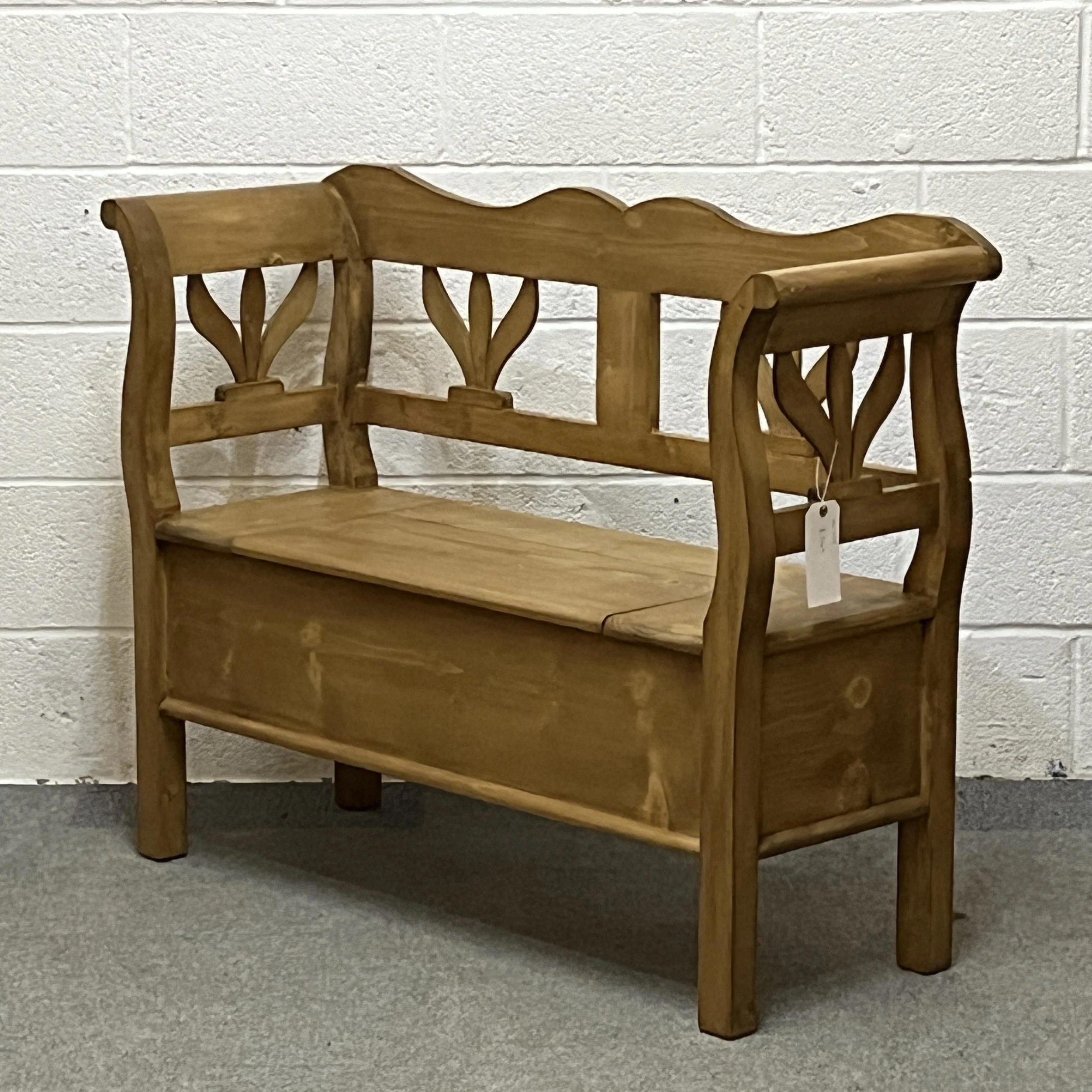 Waxed New Pine Storage Bench With Lift Up Seat