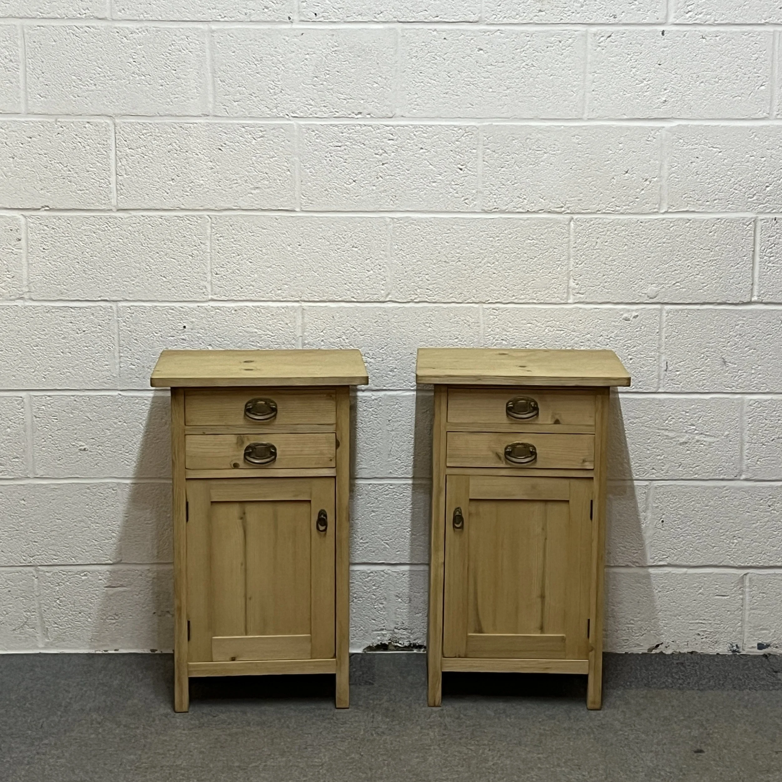 Pair Of Large Twin Drawer Antique Pine Bedside Cupboards