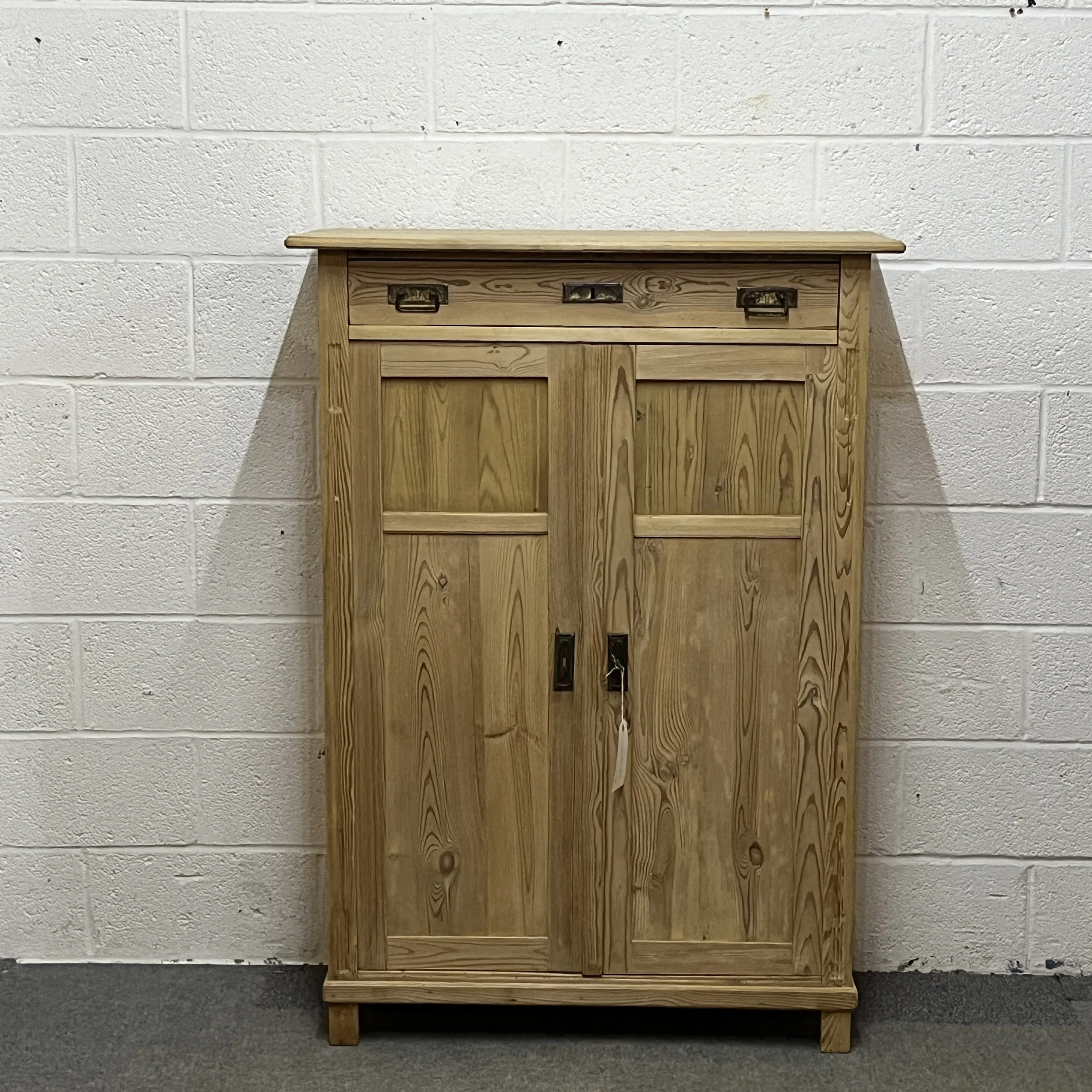 Tall Slim Antique Pine Cupboard WIth Top Drawer