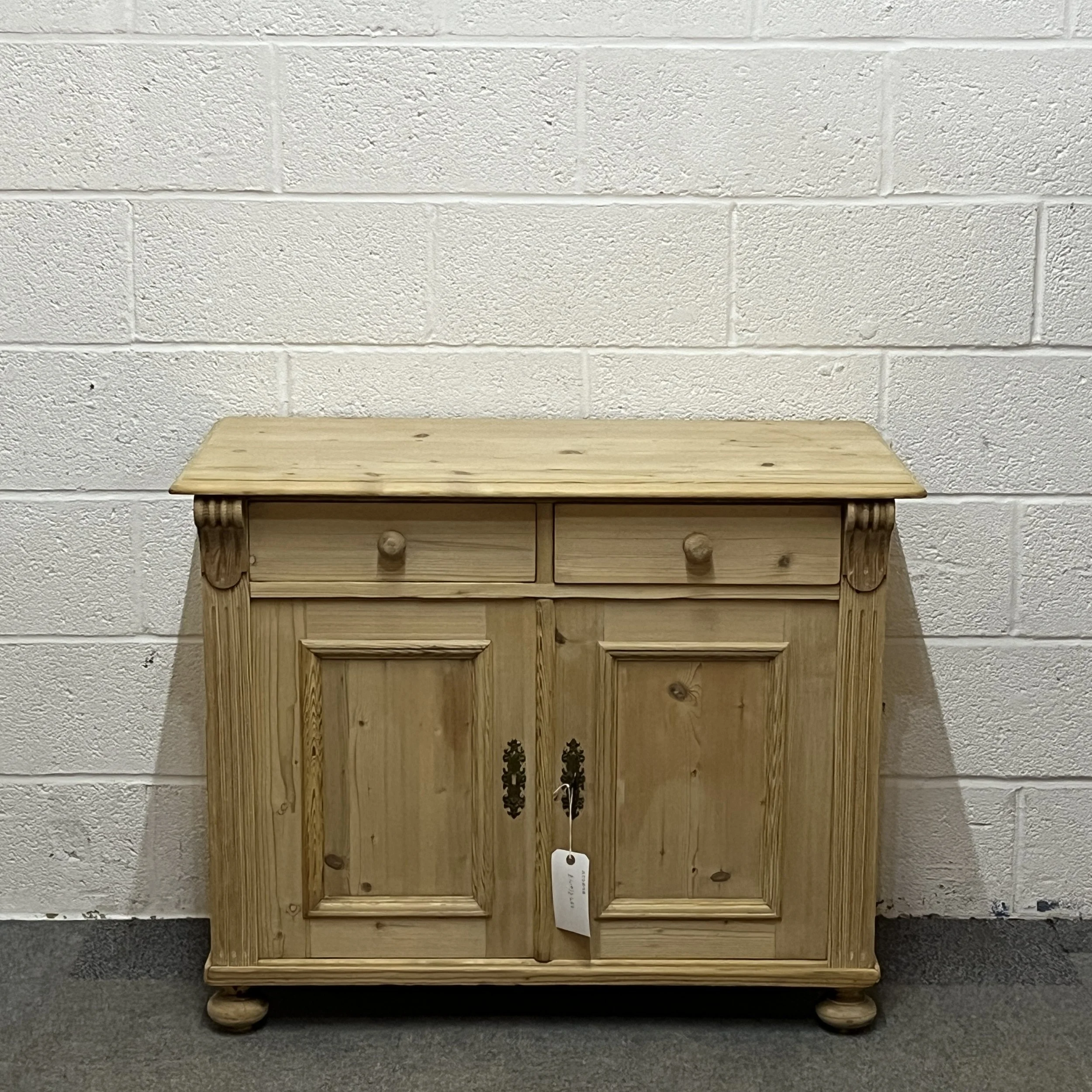 Small Antique Pine 2 Door Dresser Base With Top Drawers