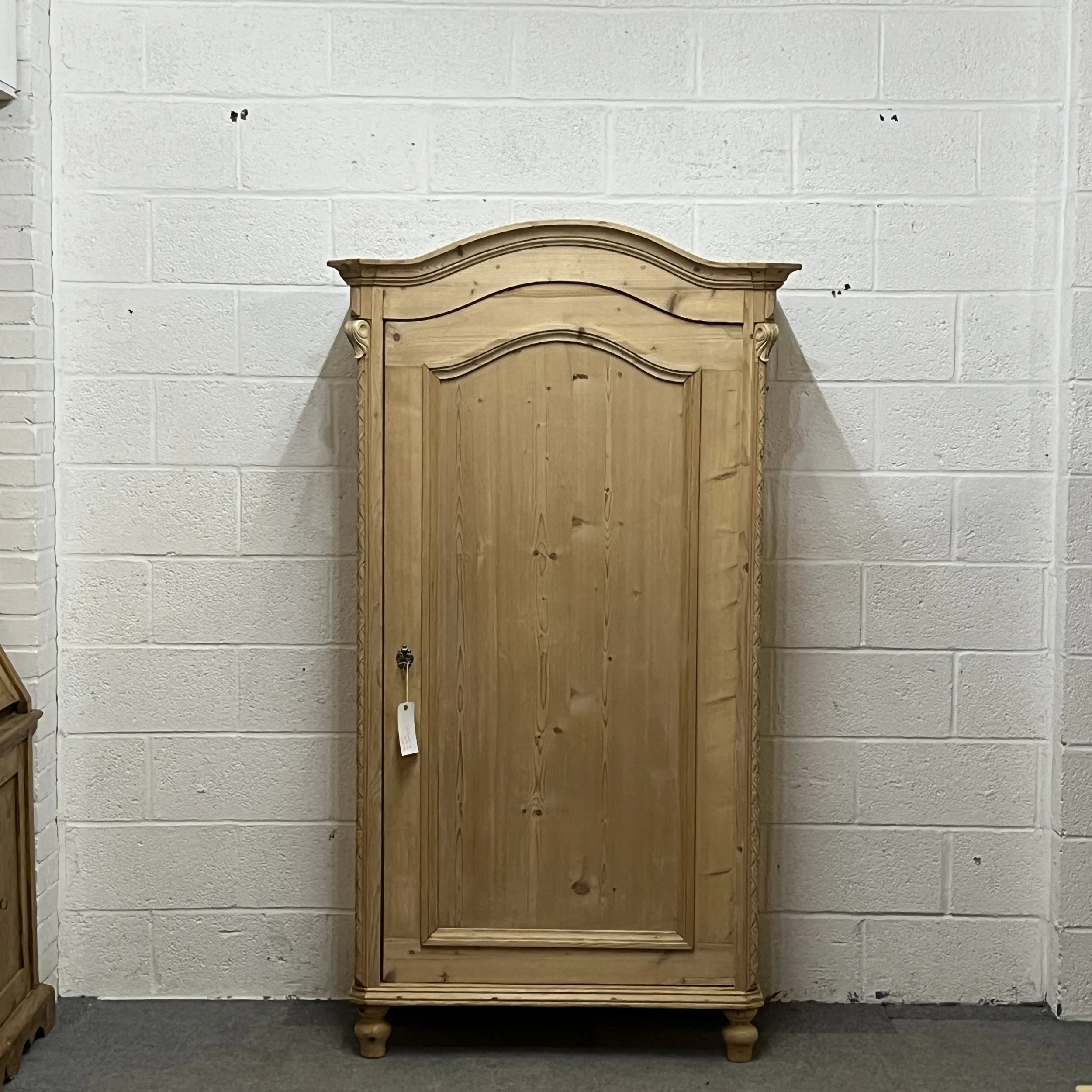 Large Antique Pine Arched Top Childrens Wardrobe