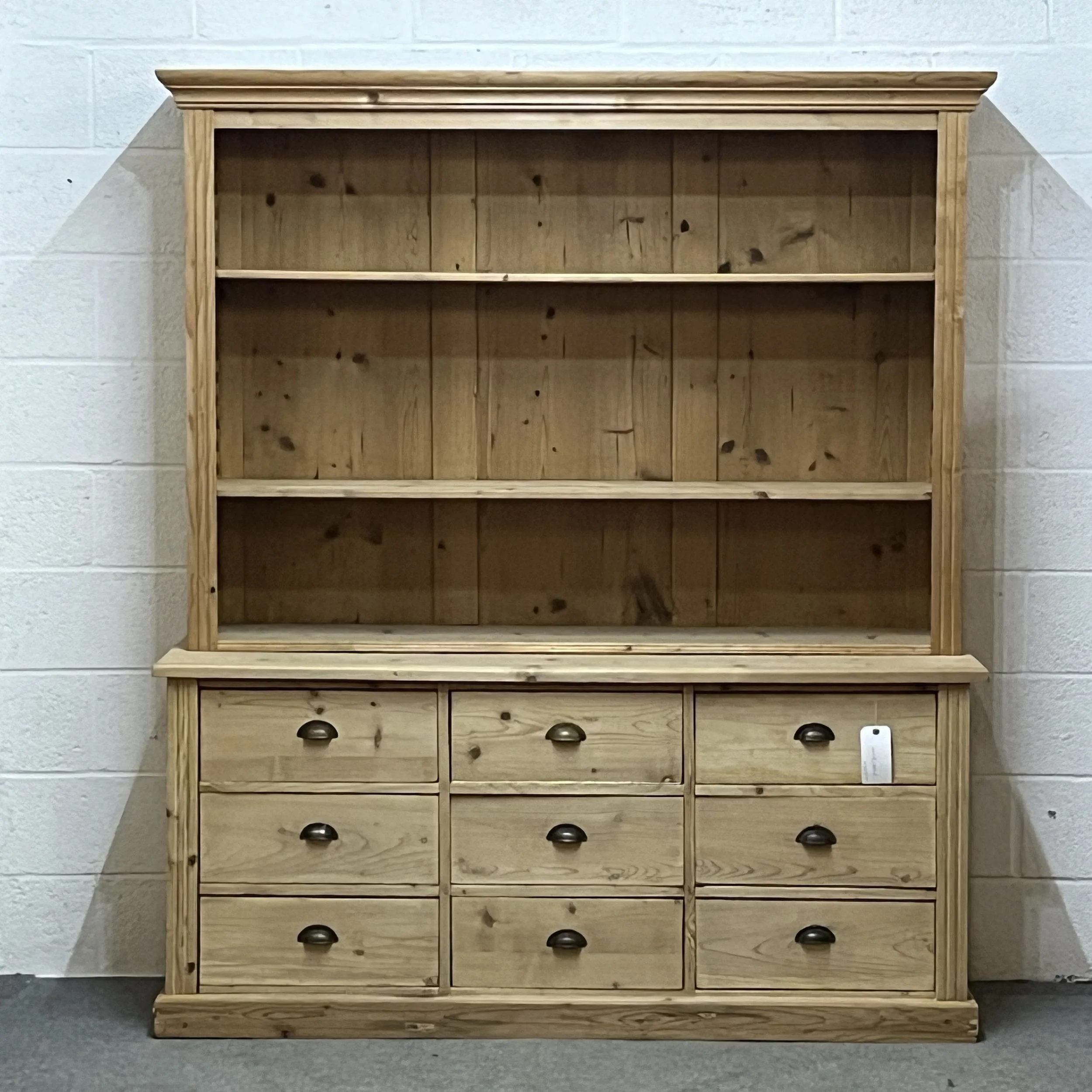 Very Large Reclaimed Pine Open Rack Dresser With Drawers