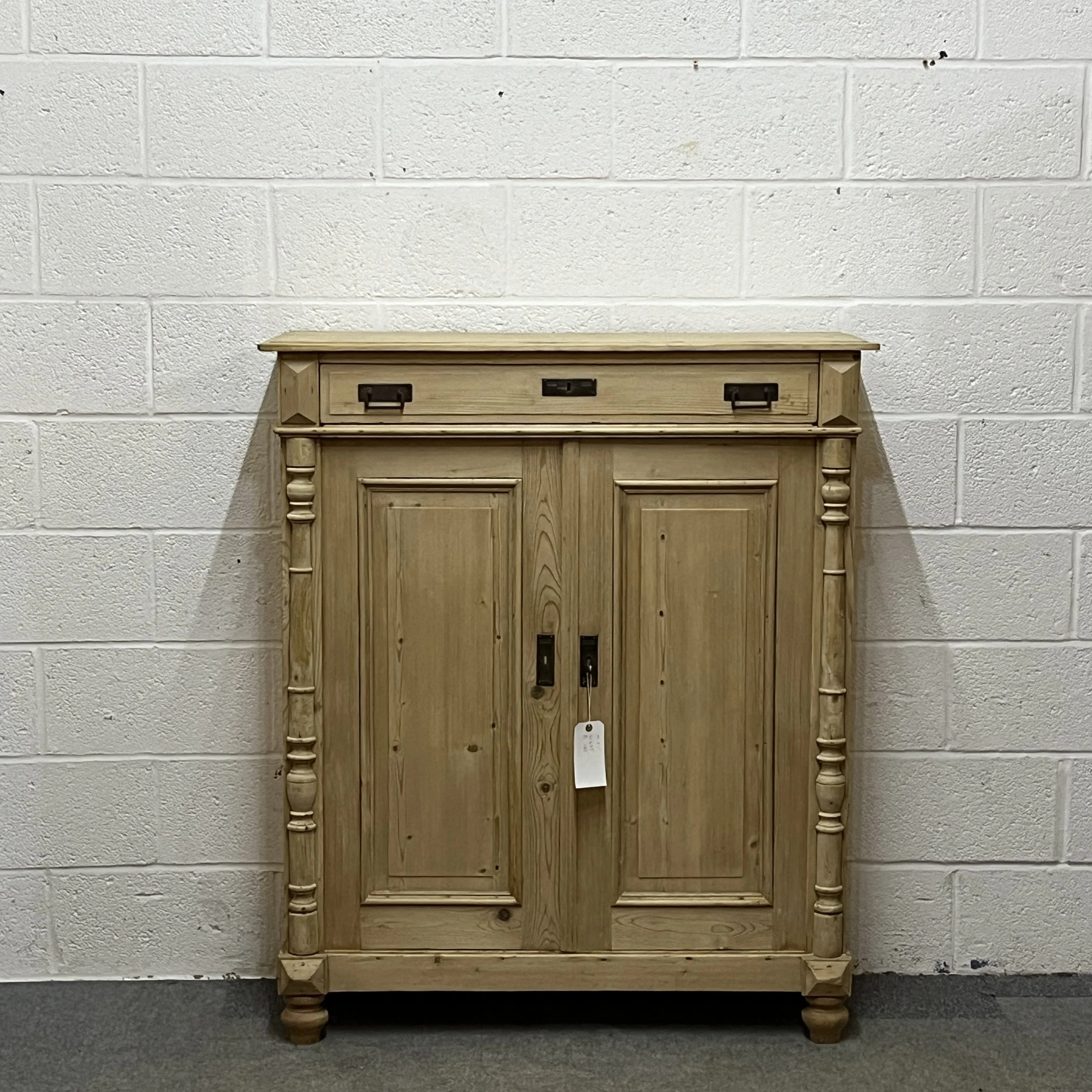 Large Old Pine 2 Door Cupboard With Top Drawer