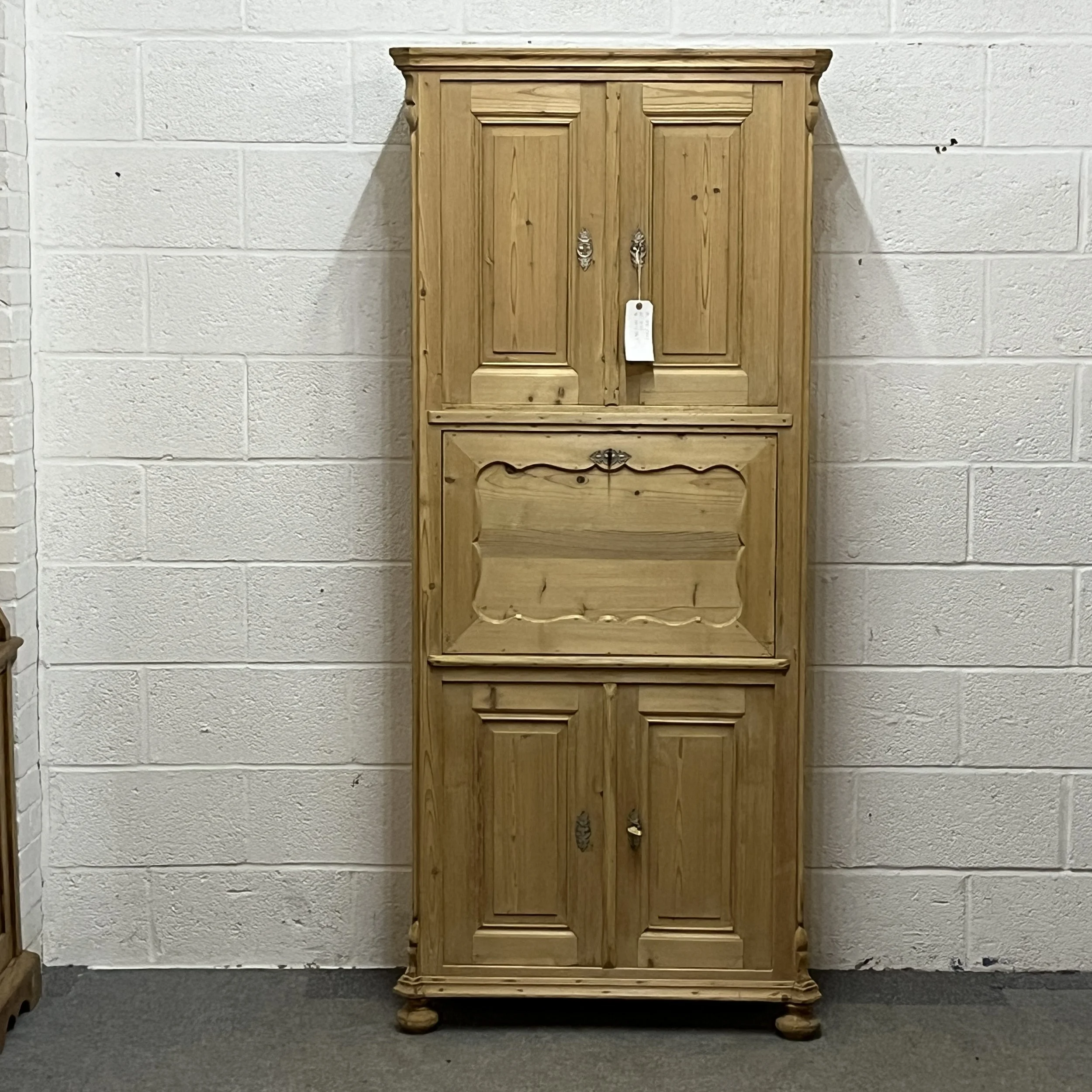 Very Tall Old Pine Post Office Cupboard With Writing Slope