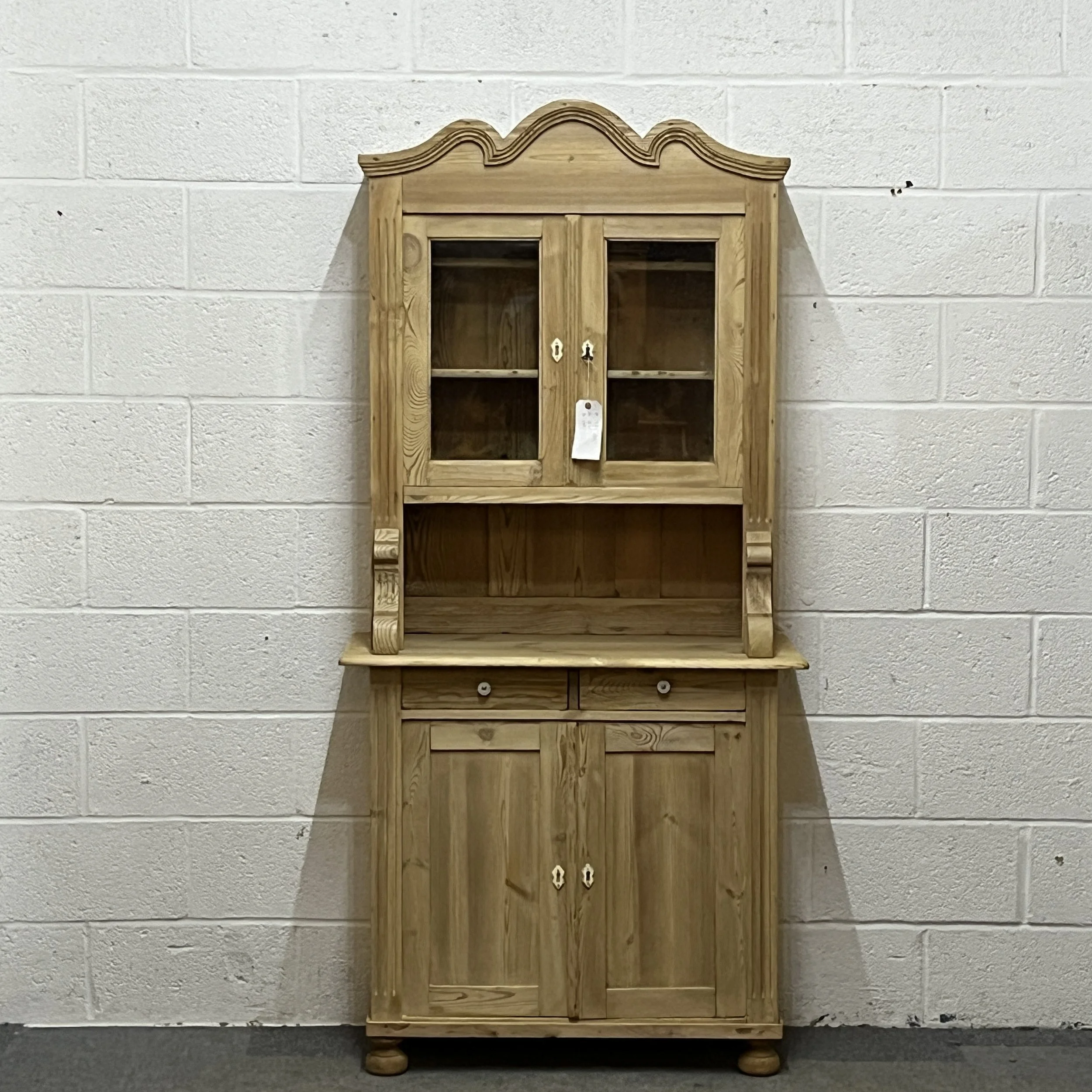 Slim Antique Pine Partly Glazed Dresser