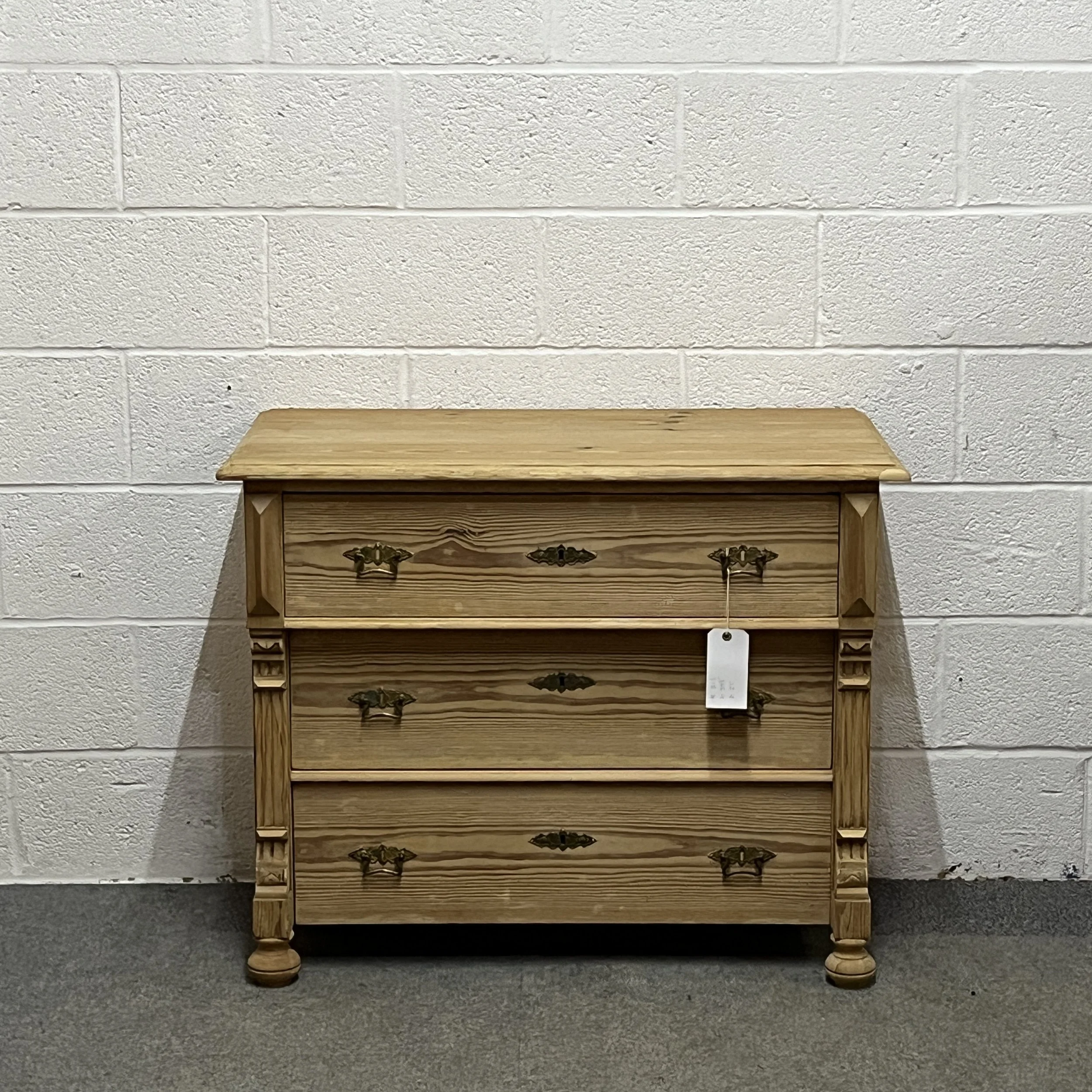 East German Antique Pine Chest Of 3 Drawers