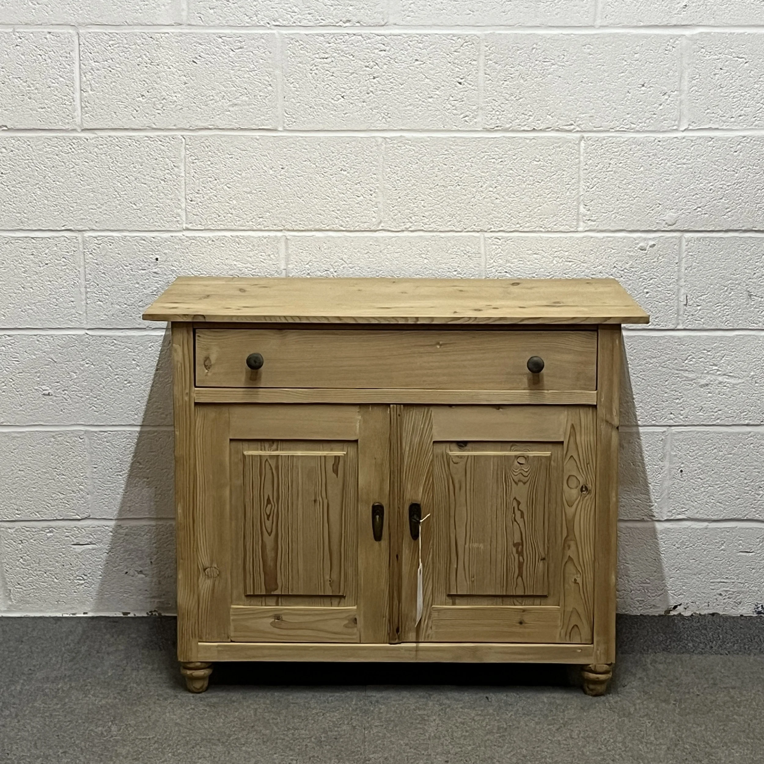 Small Antique Pine Cupboard 2 Door With Top Drawer