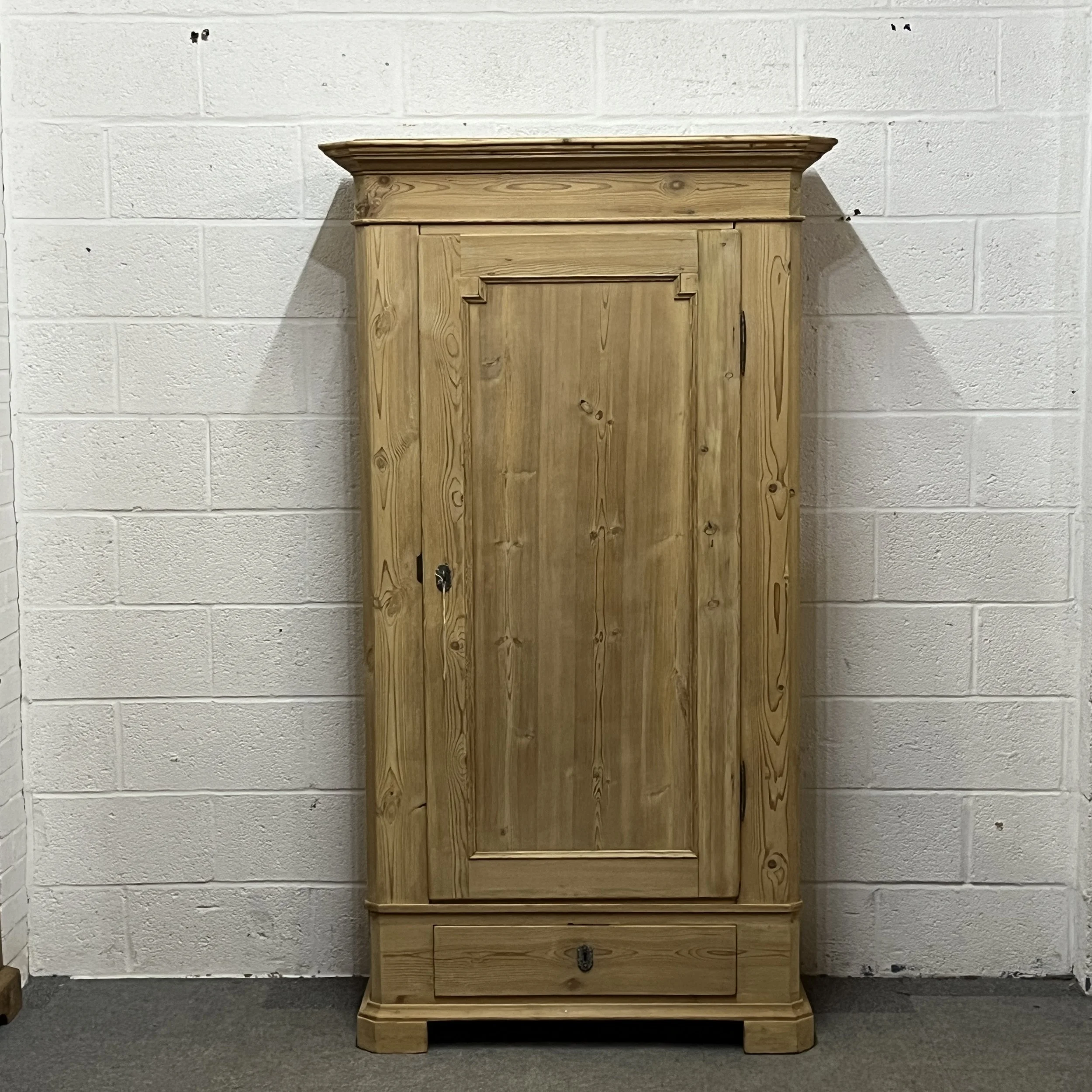 Tall Slim Danish Antique Pine Wardrobe/Cupboard