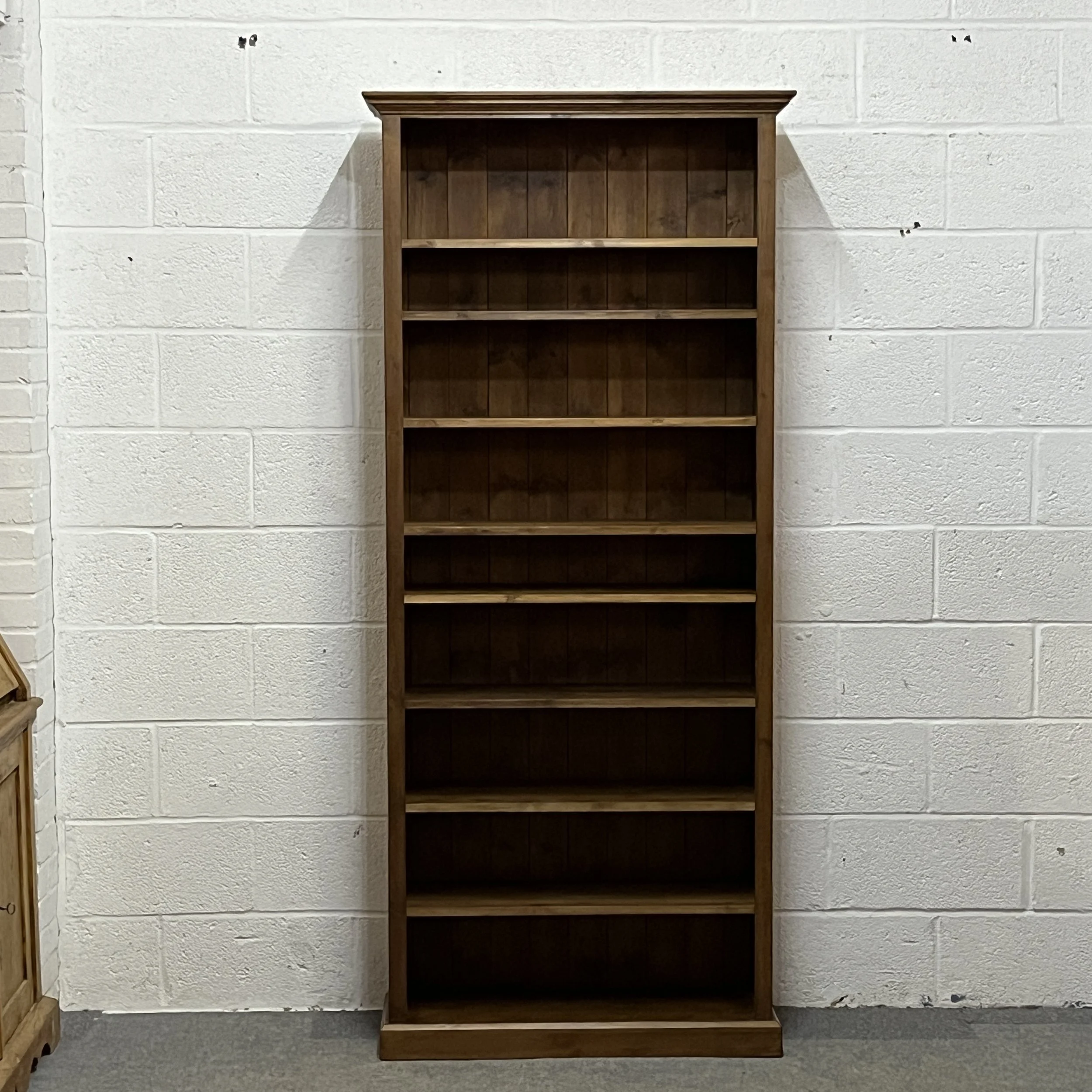 Very Tall New Pine Waxed Bookcase with Adjustable Shelves