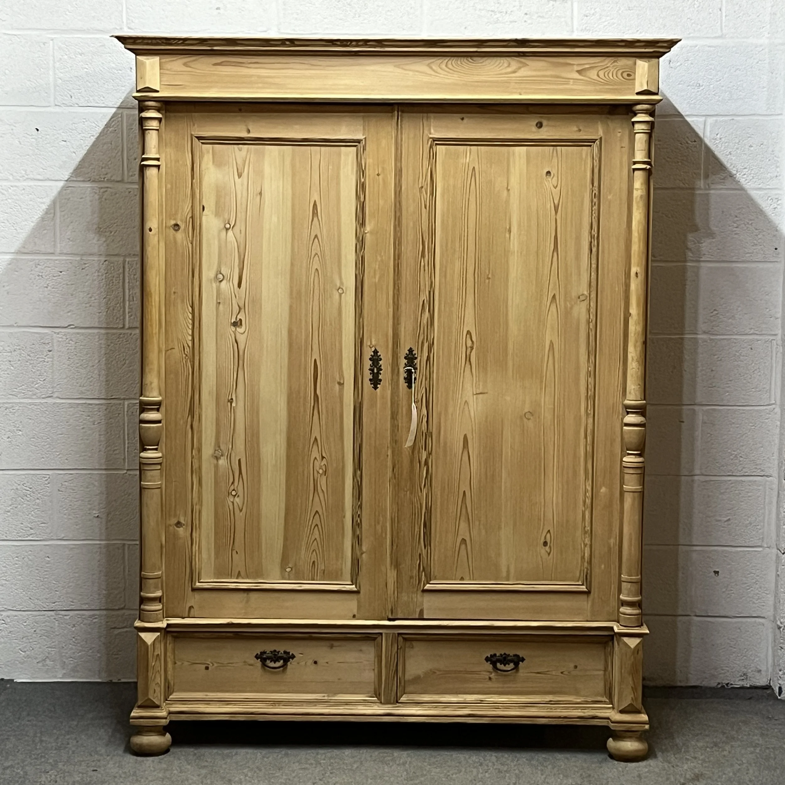 Antique Pine Wardrobe With Bottom Drawers