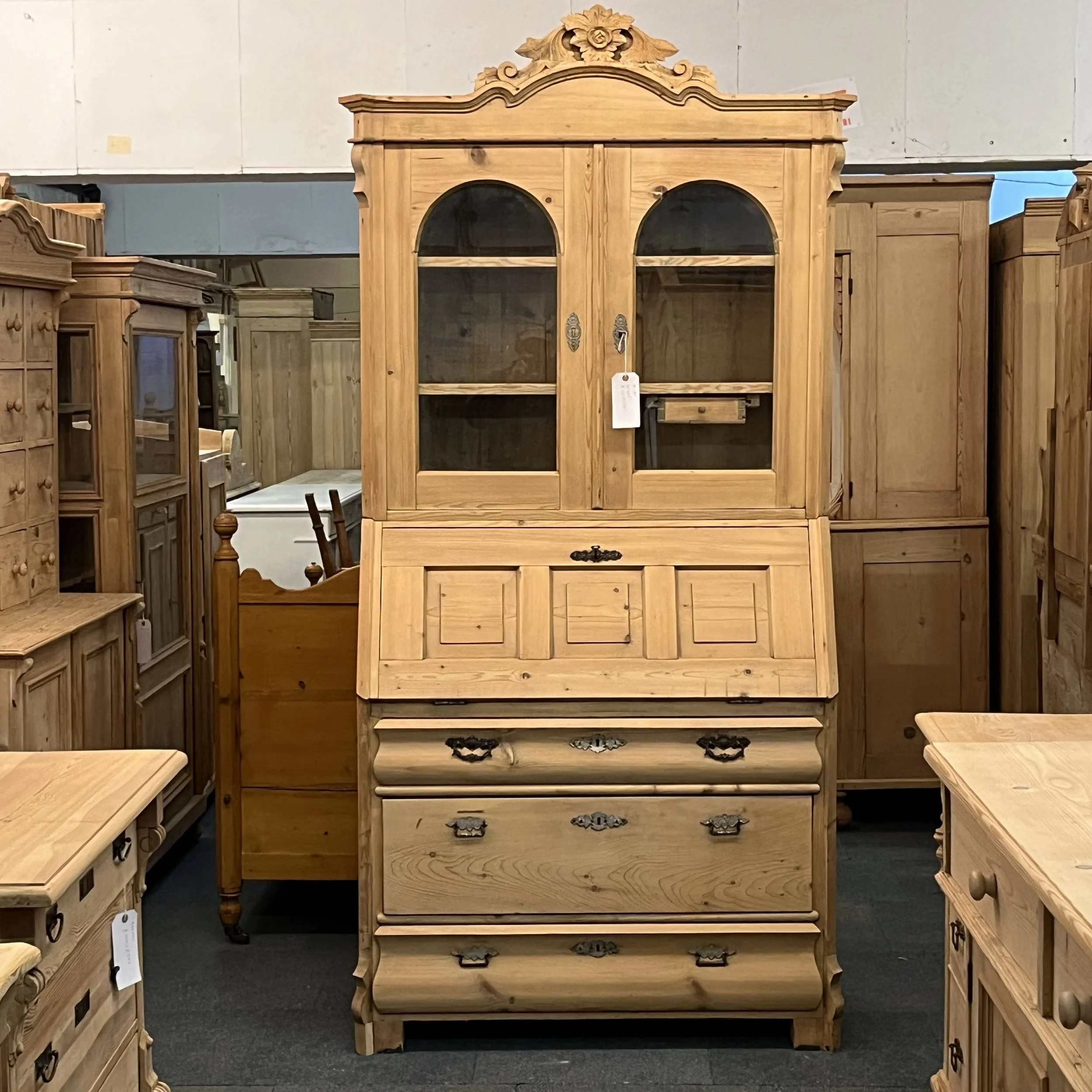 Large Glazed Antique Pine Secretaire (Copy)