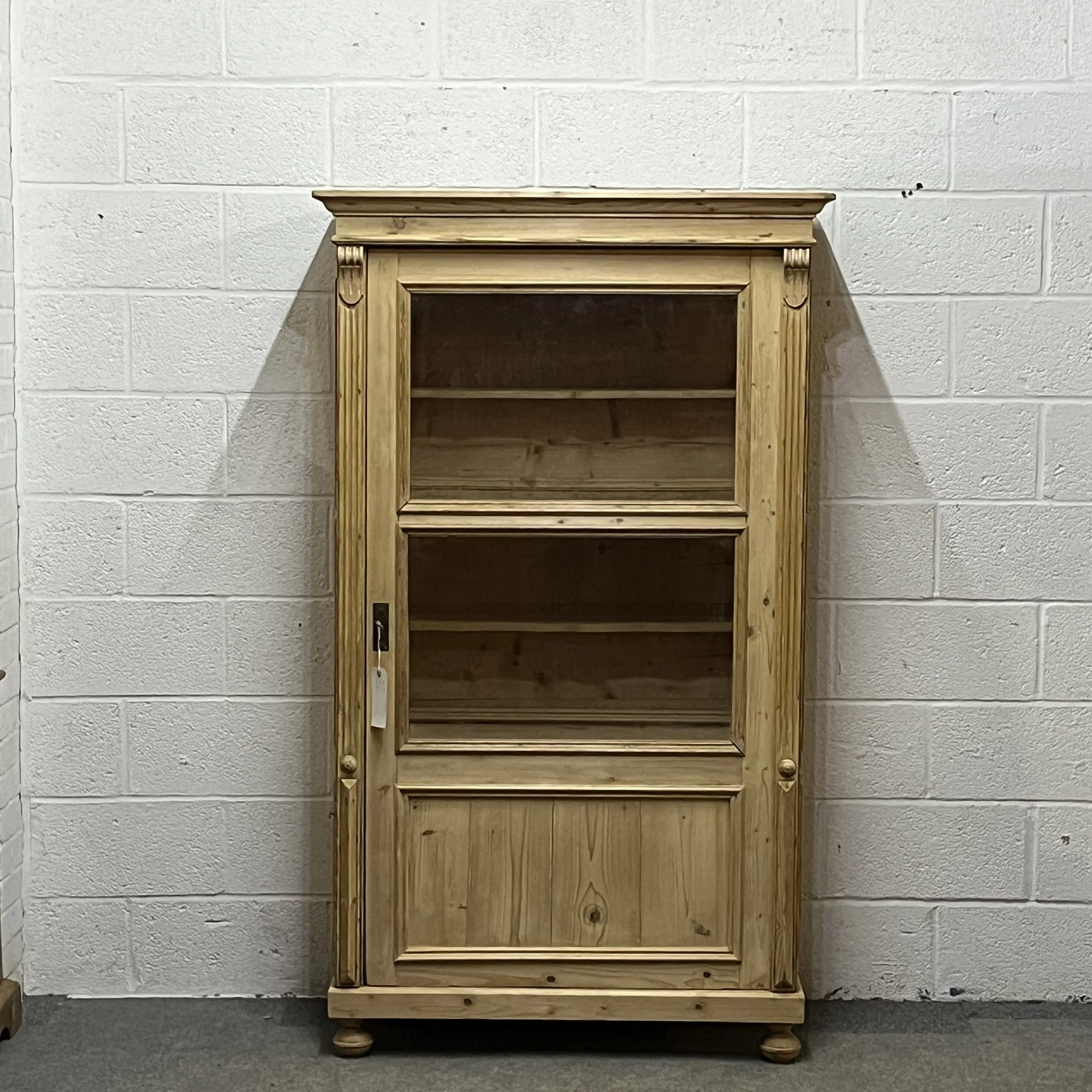 Large Glazed Antique Pine Display Cabinet