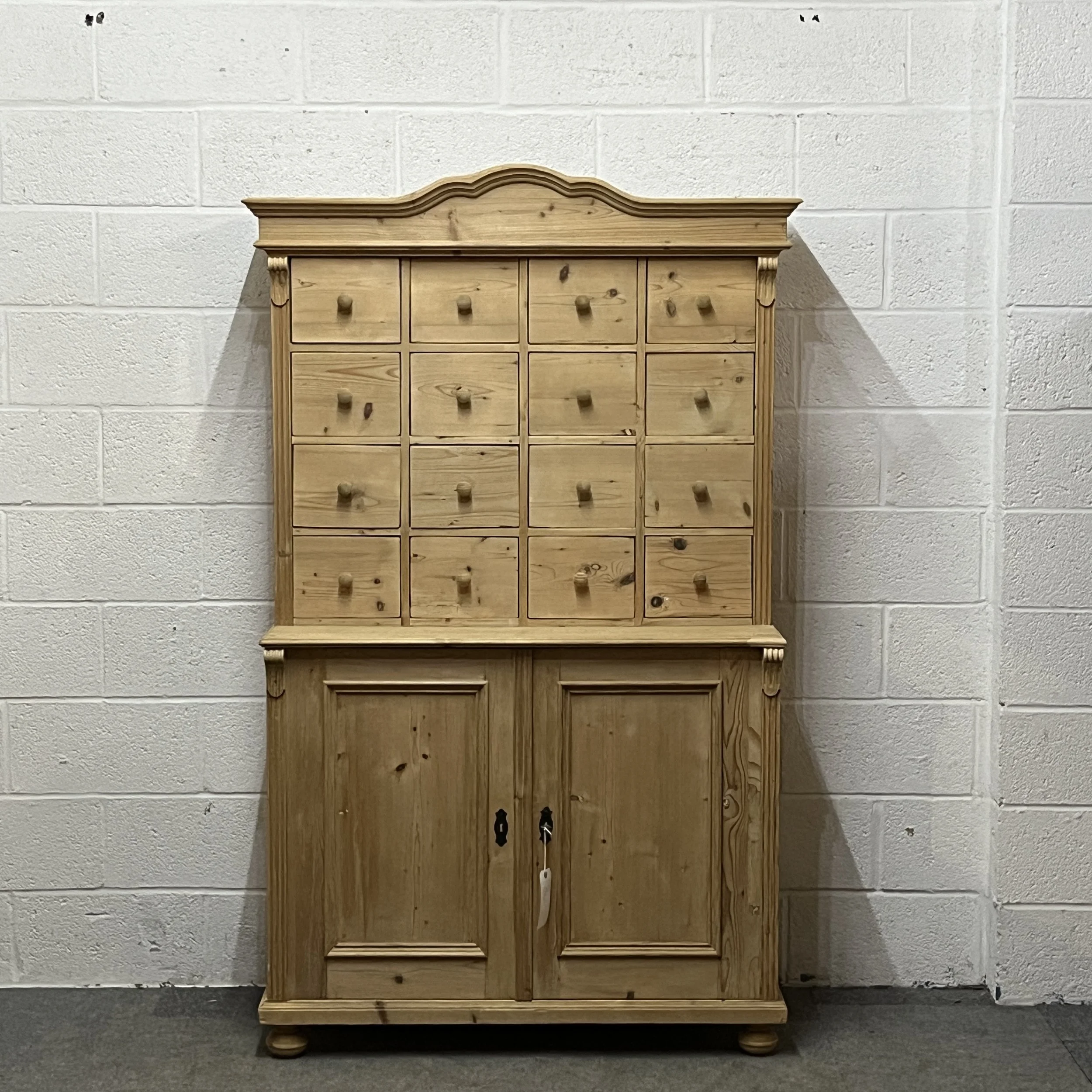 Large 2 Door Pine Unit With 16 Drawers In Top