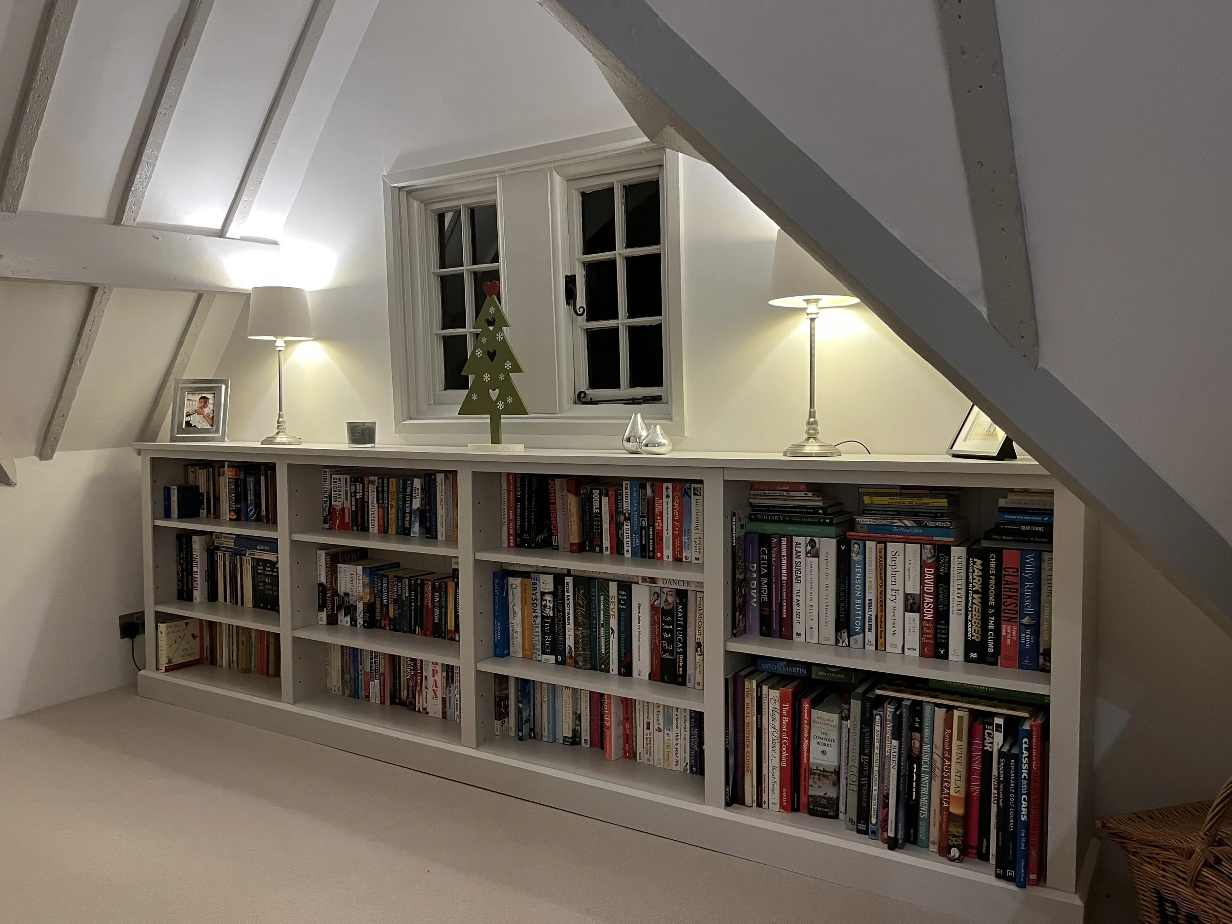 Very wide handmade pine painted bookcase