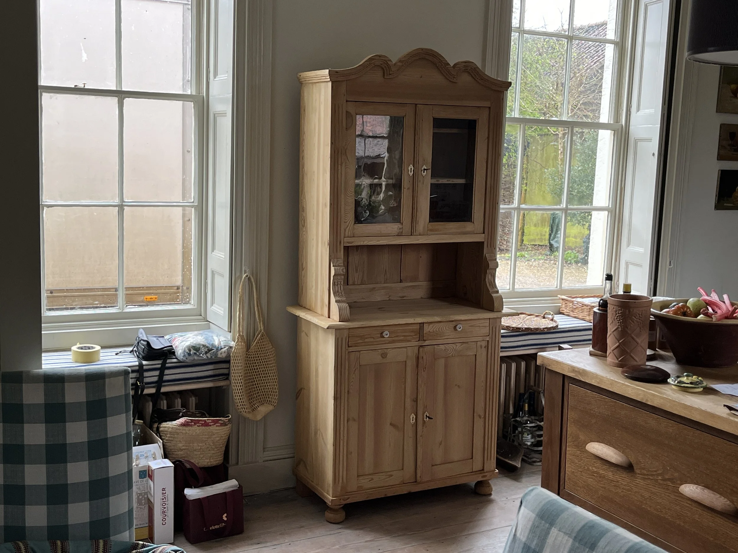 Tall slim antique pine dresser