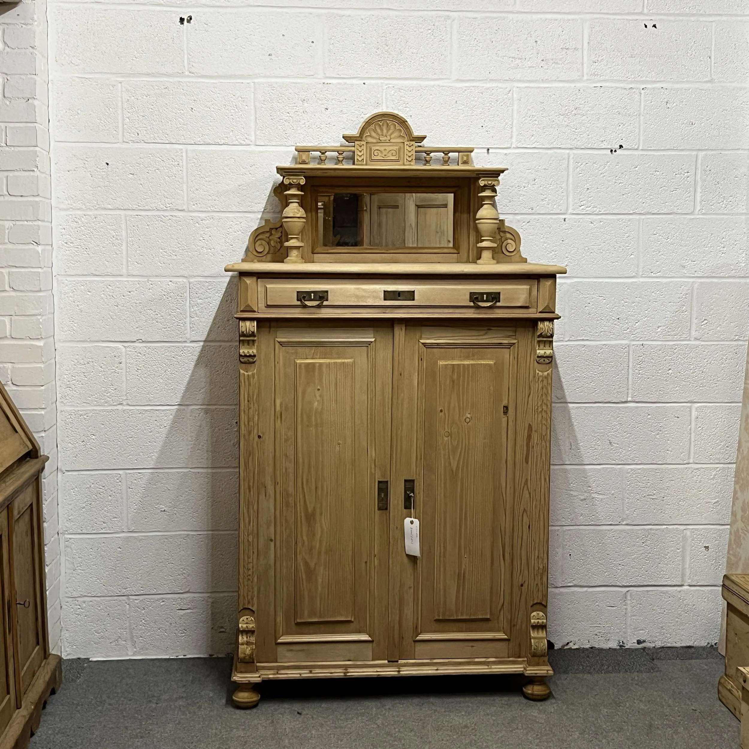 Antique Pine Cupboard Mirror Top