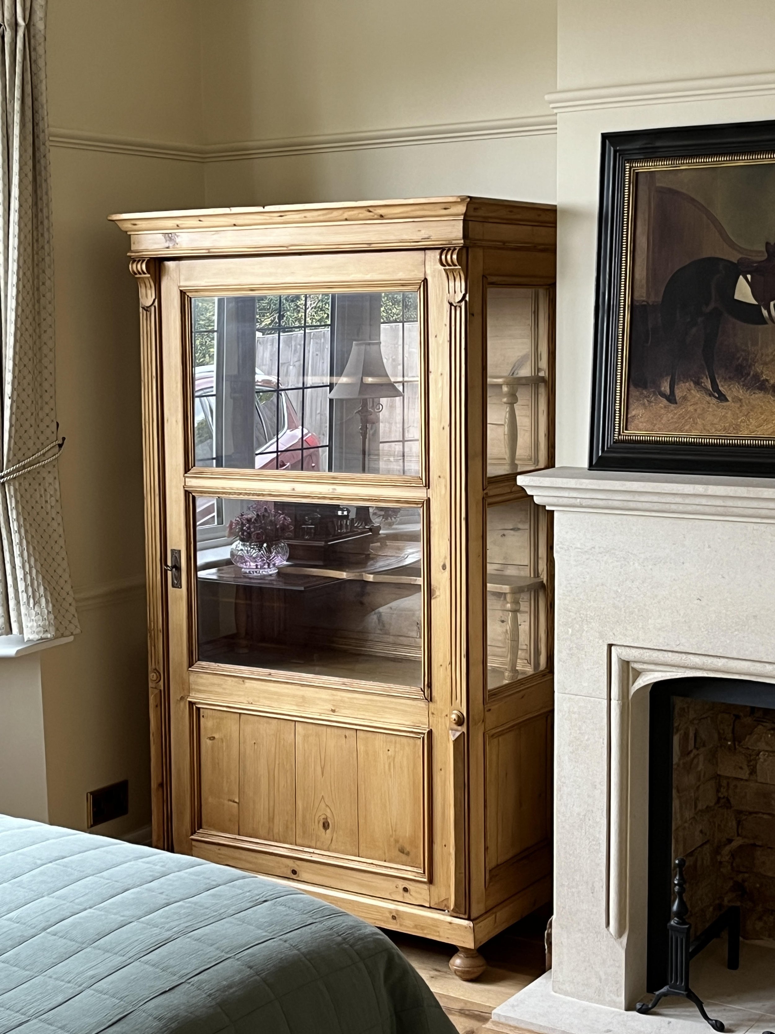 Antique pine glazed display cabinet