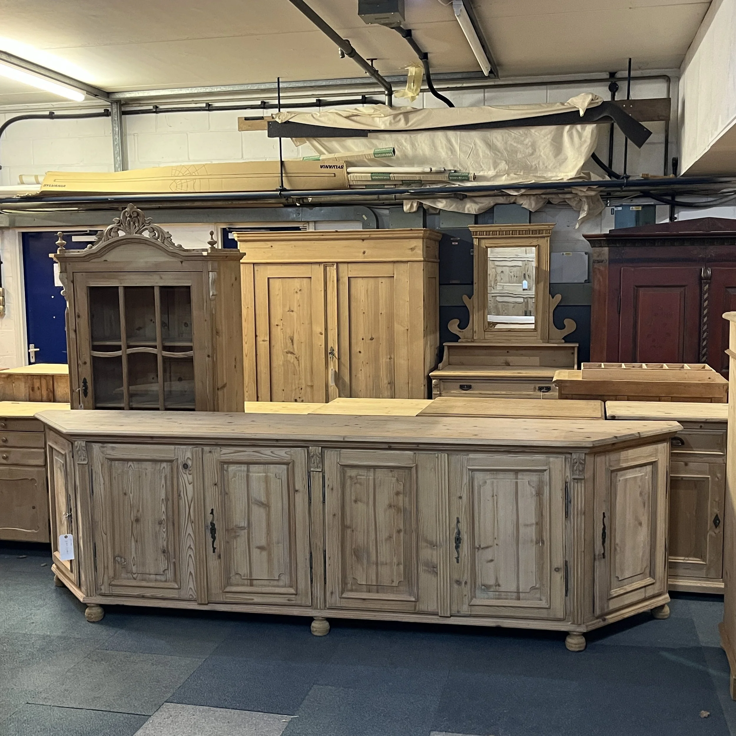 10’ Wide 6 Door Antique Pine Cupboard
