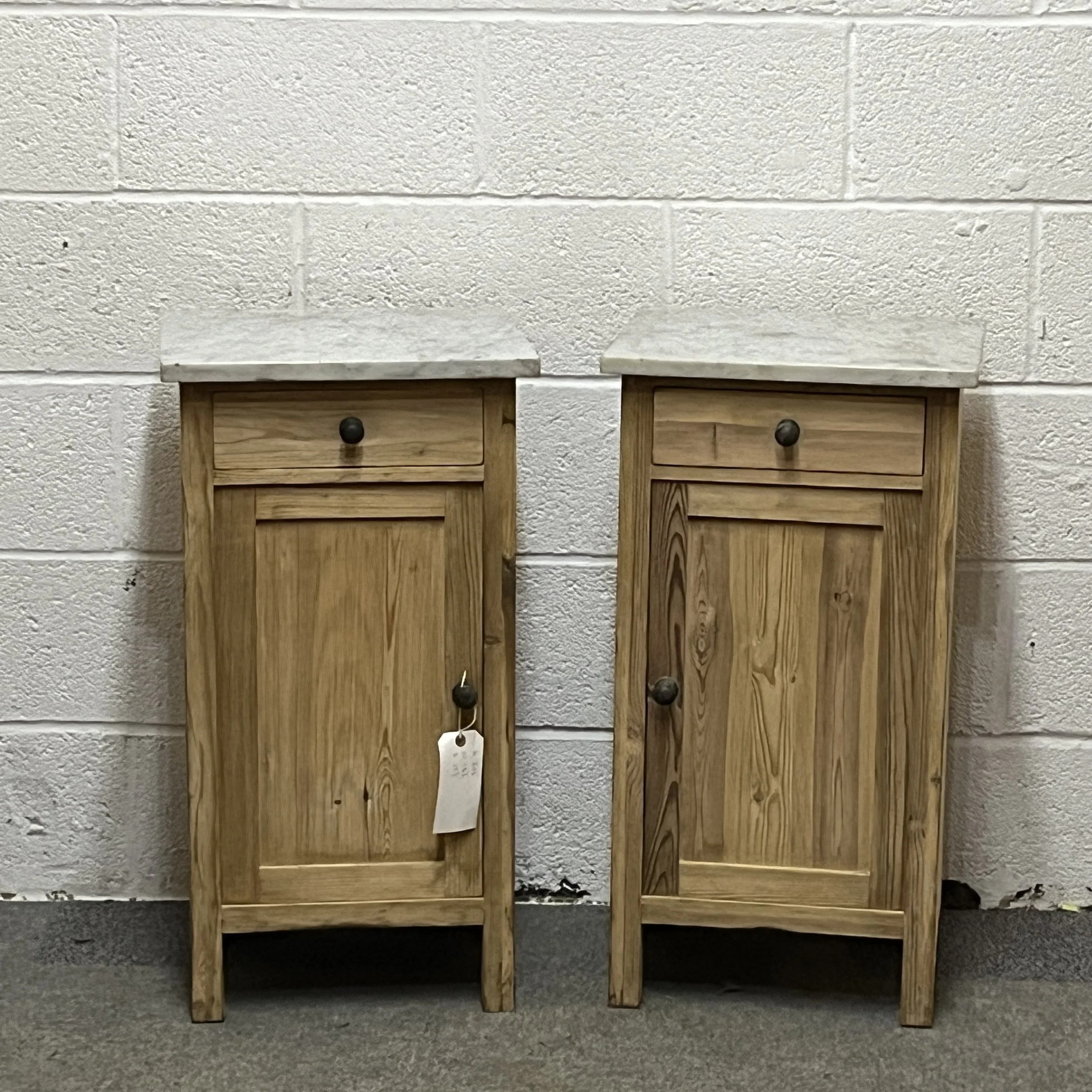 Pair Of Marble Top Antique Pine Bedside Cupboards