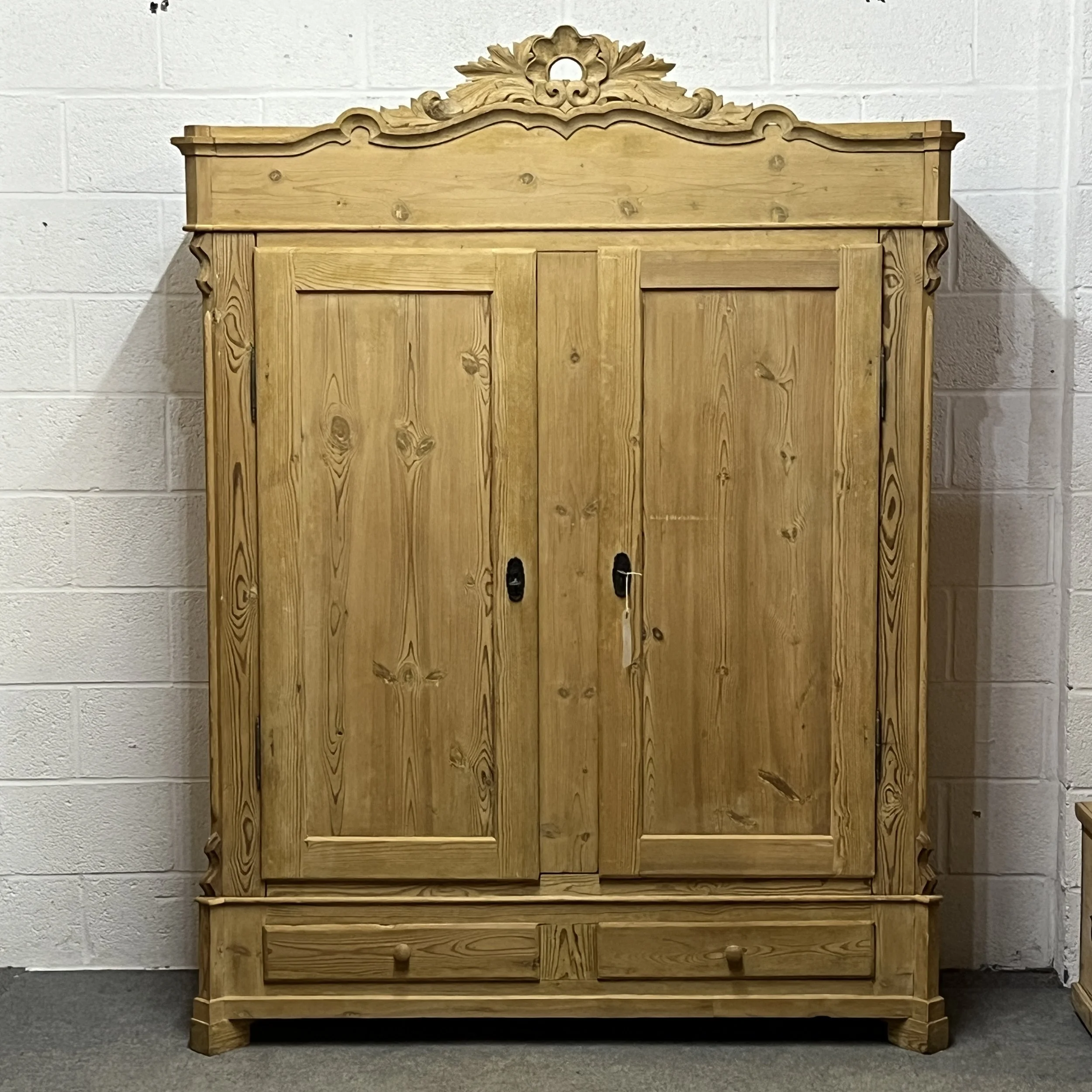 Large Decorative Antique Pine Double Wardrobe