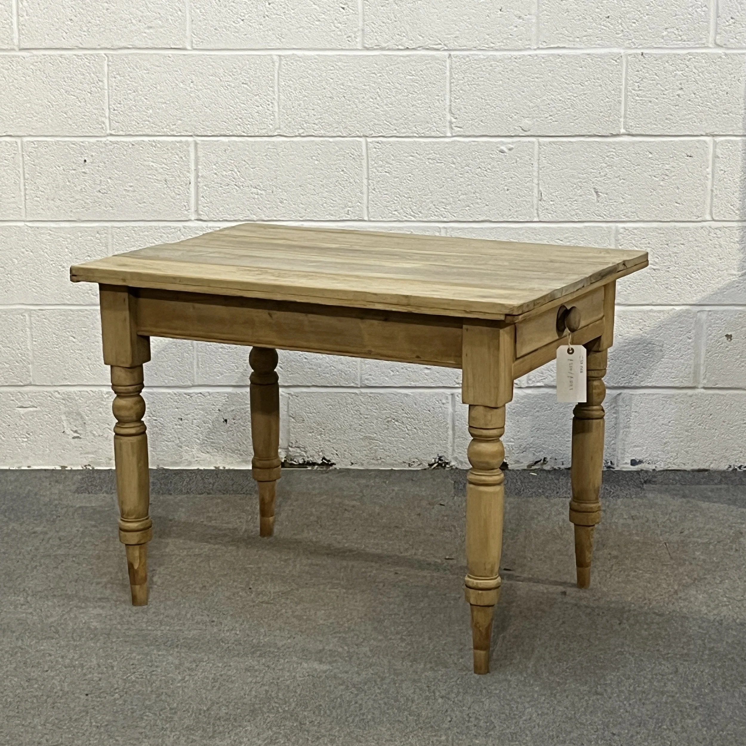 Small Old English Pine Turned Leg Table With Drawer