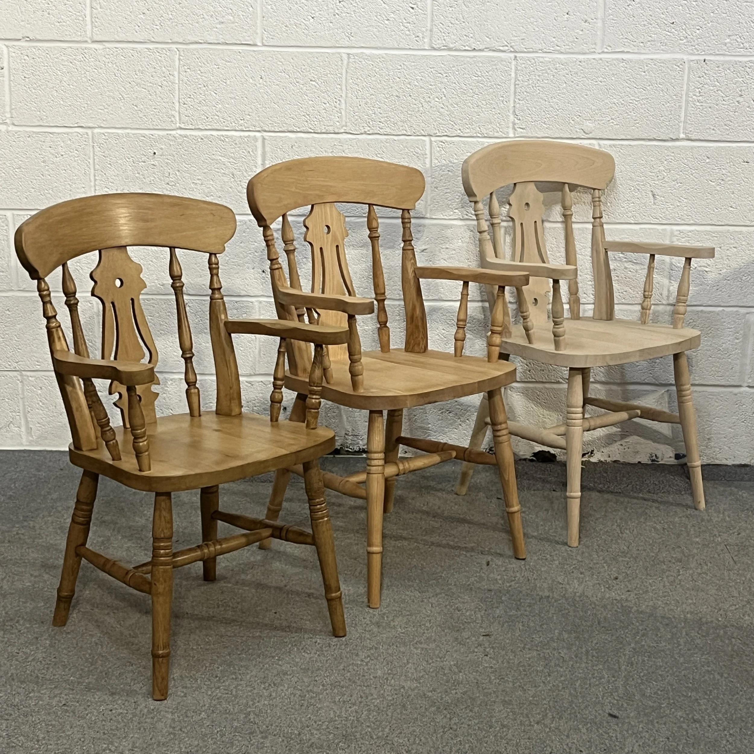 New Beech Fiddleback Carver Chairs