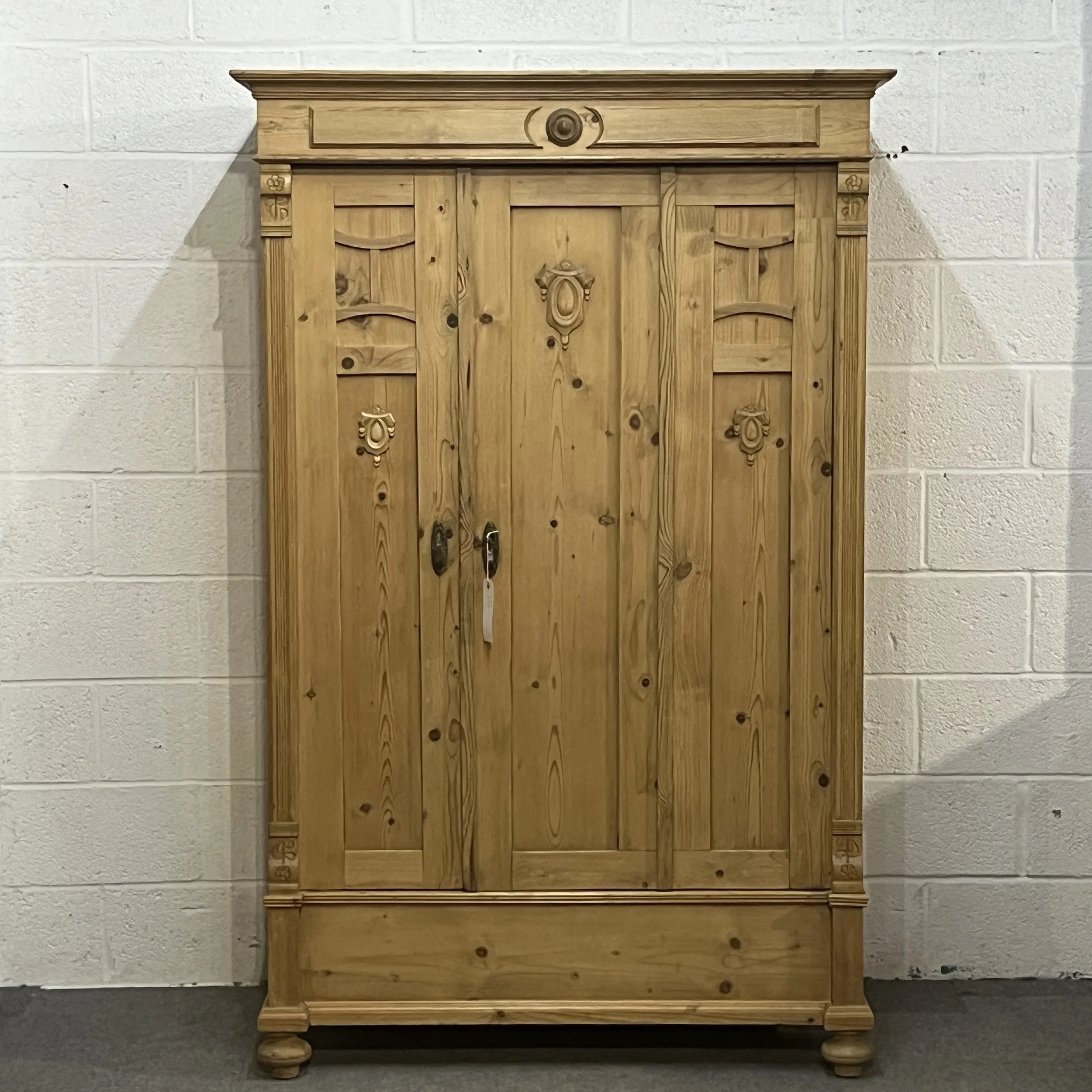 Small Antique Pine Double Wardrobe