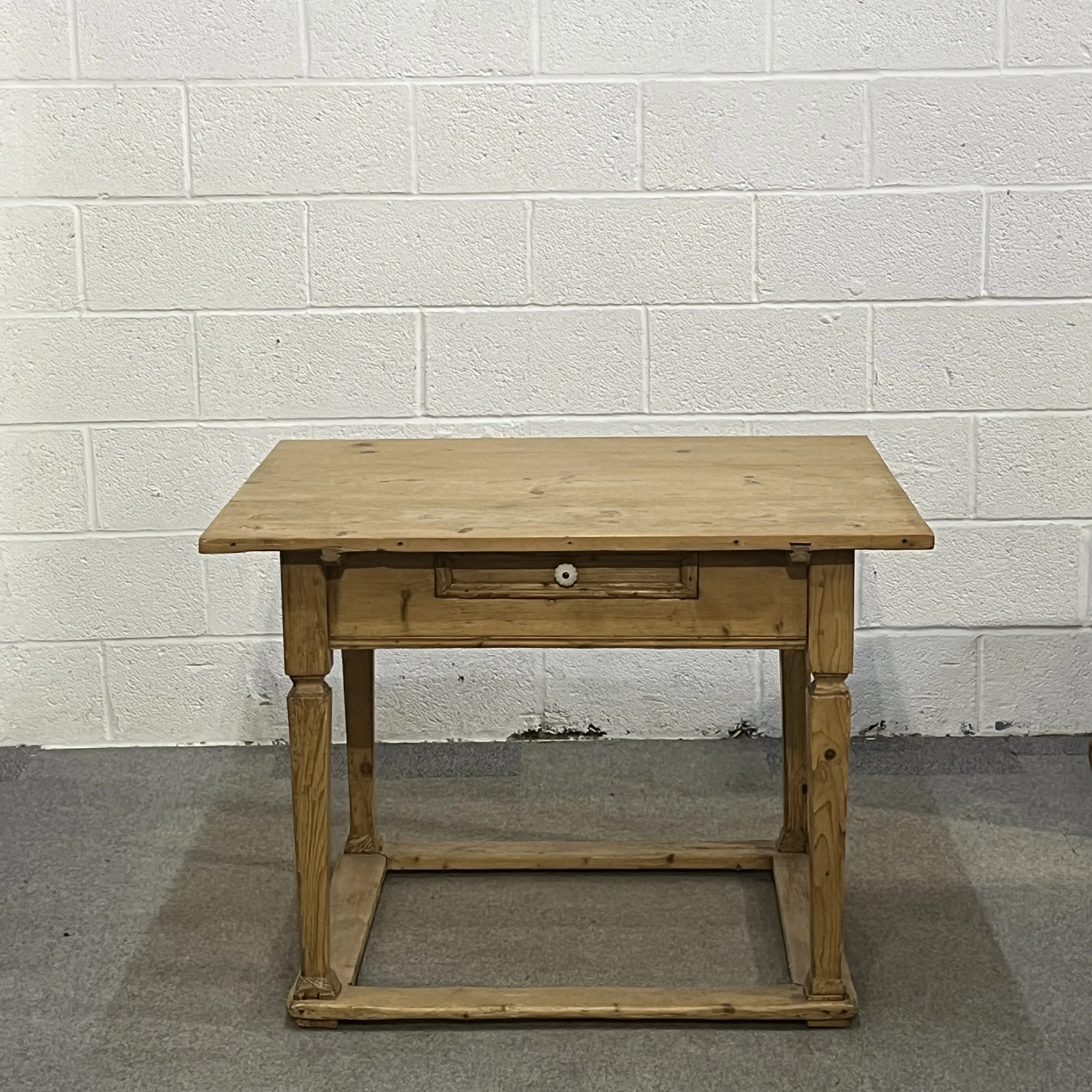 Interesting Old Czech Pine Table With Drawer
