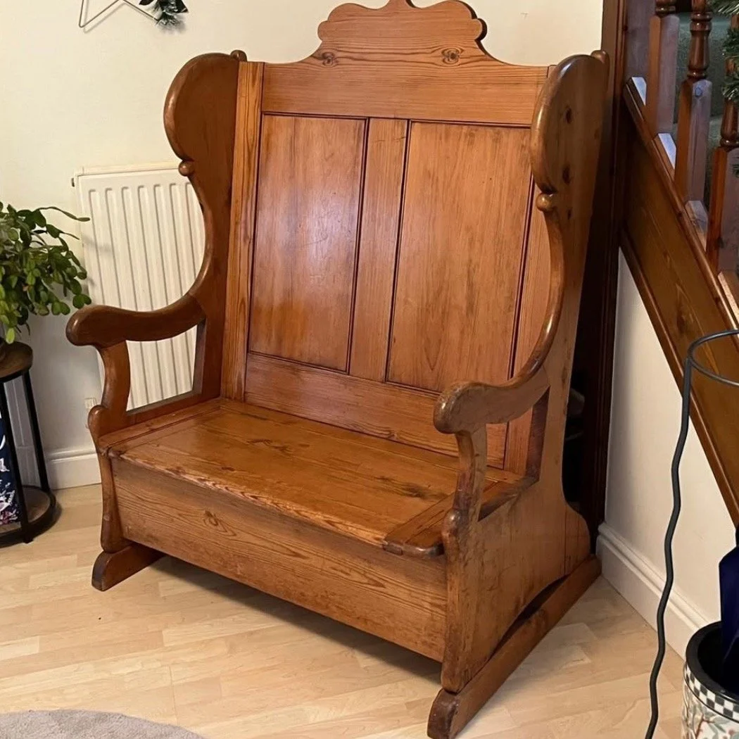 Antique pine monks bench